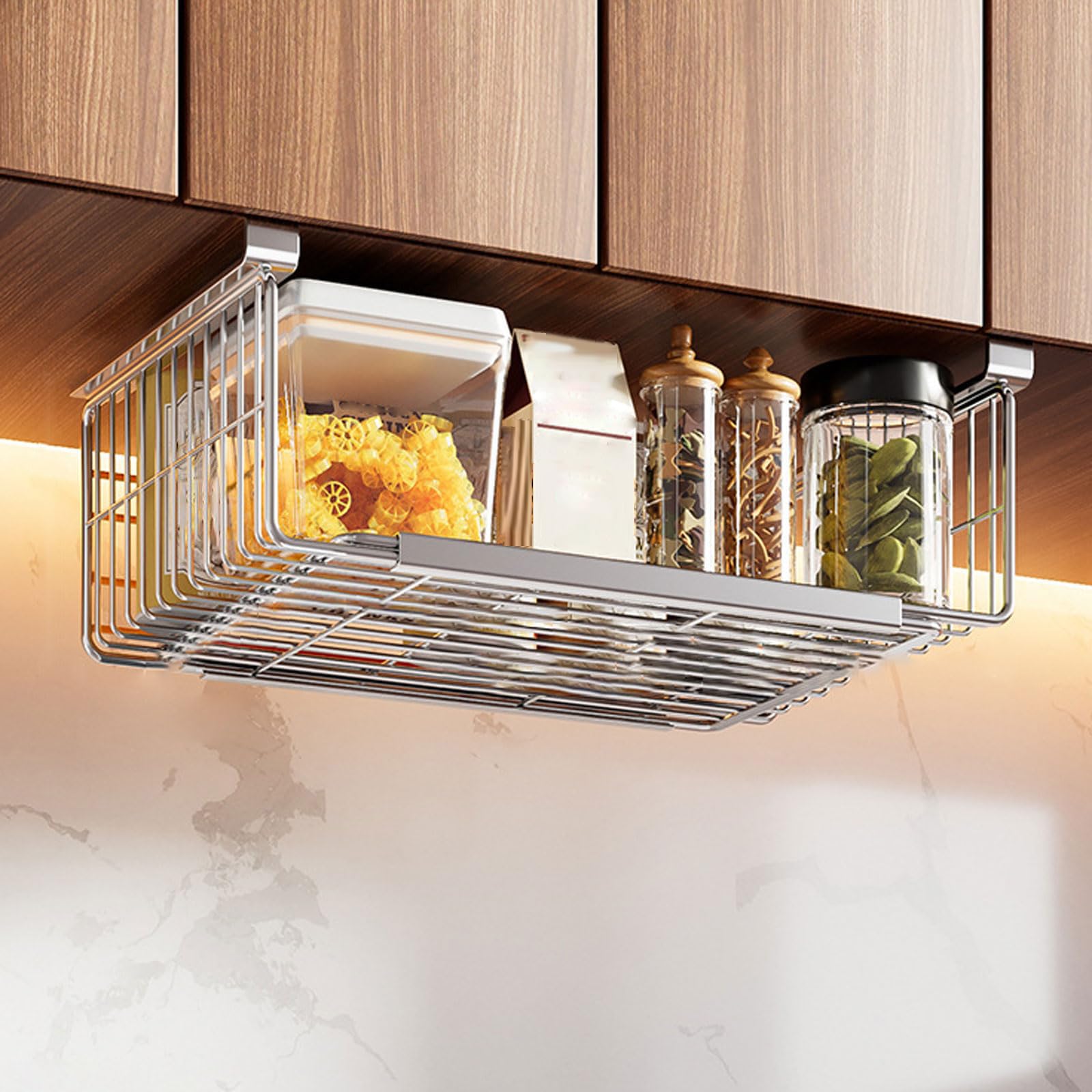 Cesta Colgante para Baldas,Cestas Almacenamiento Cocina Bajo Estantes,Cestas Colgantes para Armarios De Cocina,Plegables,Ajustable,para Cocina,Oficina,Despensa,BañO,Armario