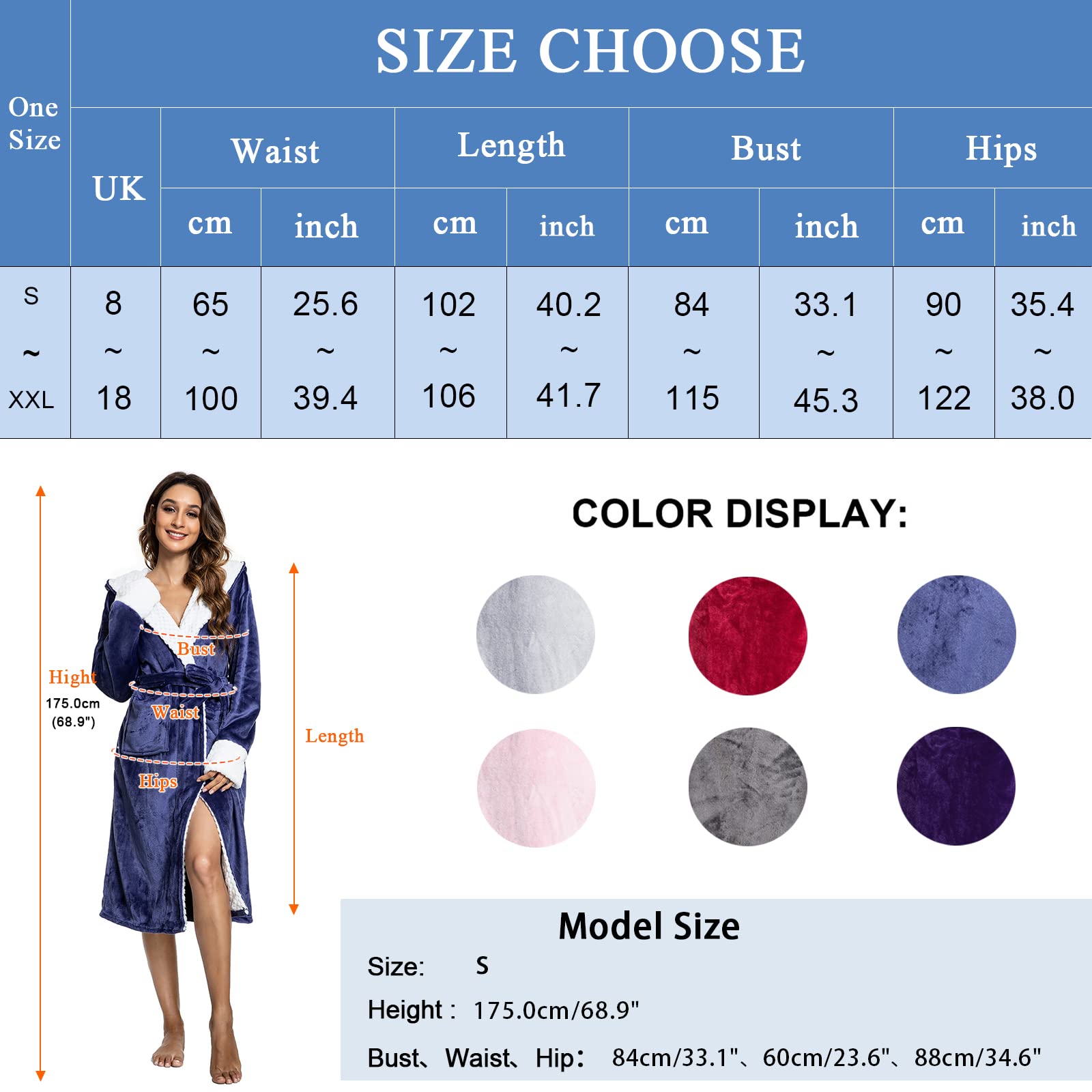 Tuopuda Accappatoio Donna con Cappuccio 2 Tasche Pigiama Kimono Vestaglia Camicia da Notte con Cintura Scollo a V Camice da Notte Nightdress per Sposa al Nubilato/Matrimoni/Feste