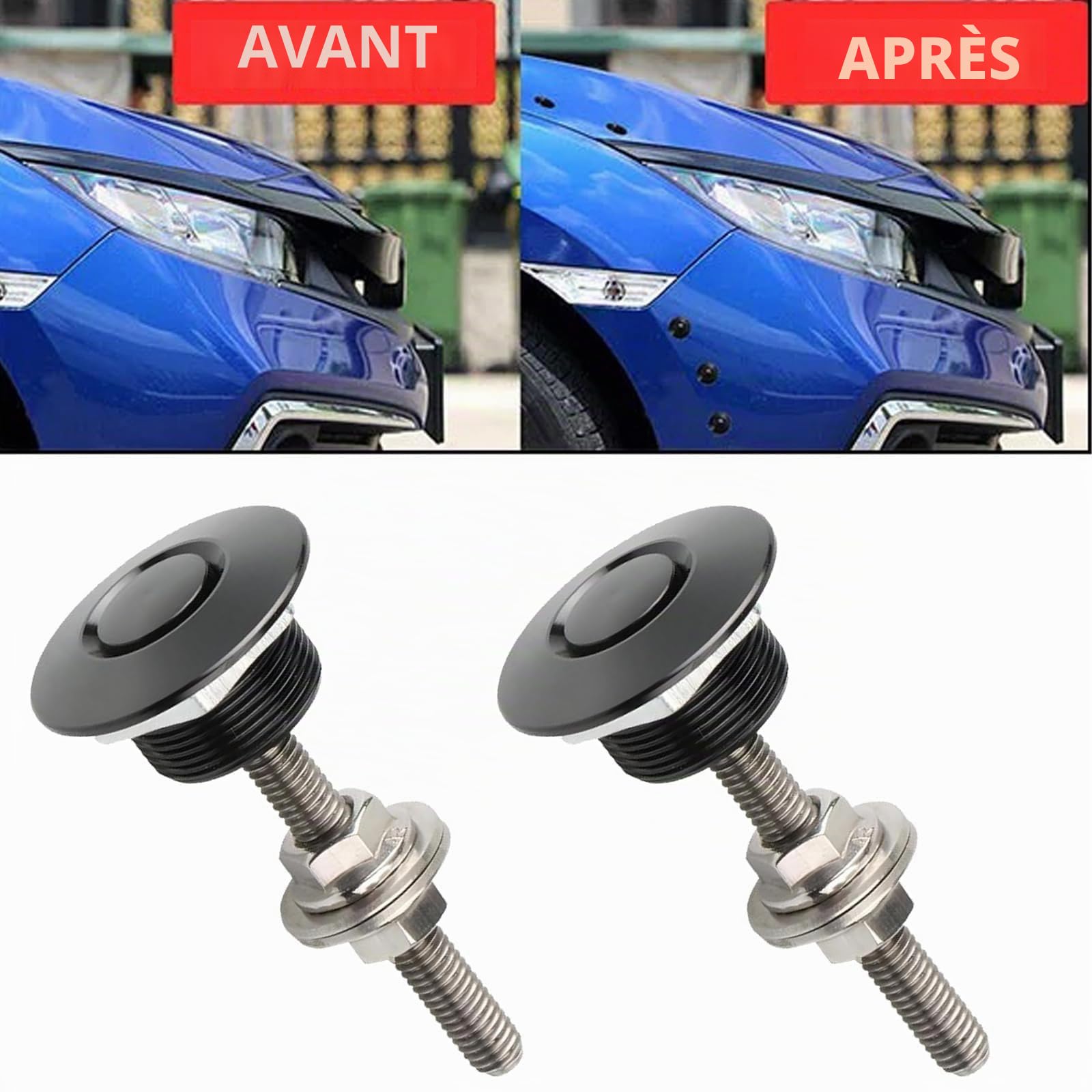 Lot de 2 vis à dégagement rapide - Fermeture rapide - En aluminium - En alliage d'aluminium - Pour capot de moteur - Bouton pression - Clip de pare-chocs