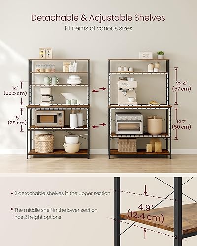 Miniatura 61 de VASAGLE Barra de café, estante para panadería de 31.5 pulgadas para cocina con almacenamiento, estantes de cocina de 6 niveles con 6 ganchos, café
