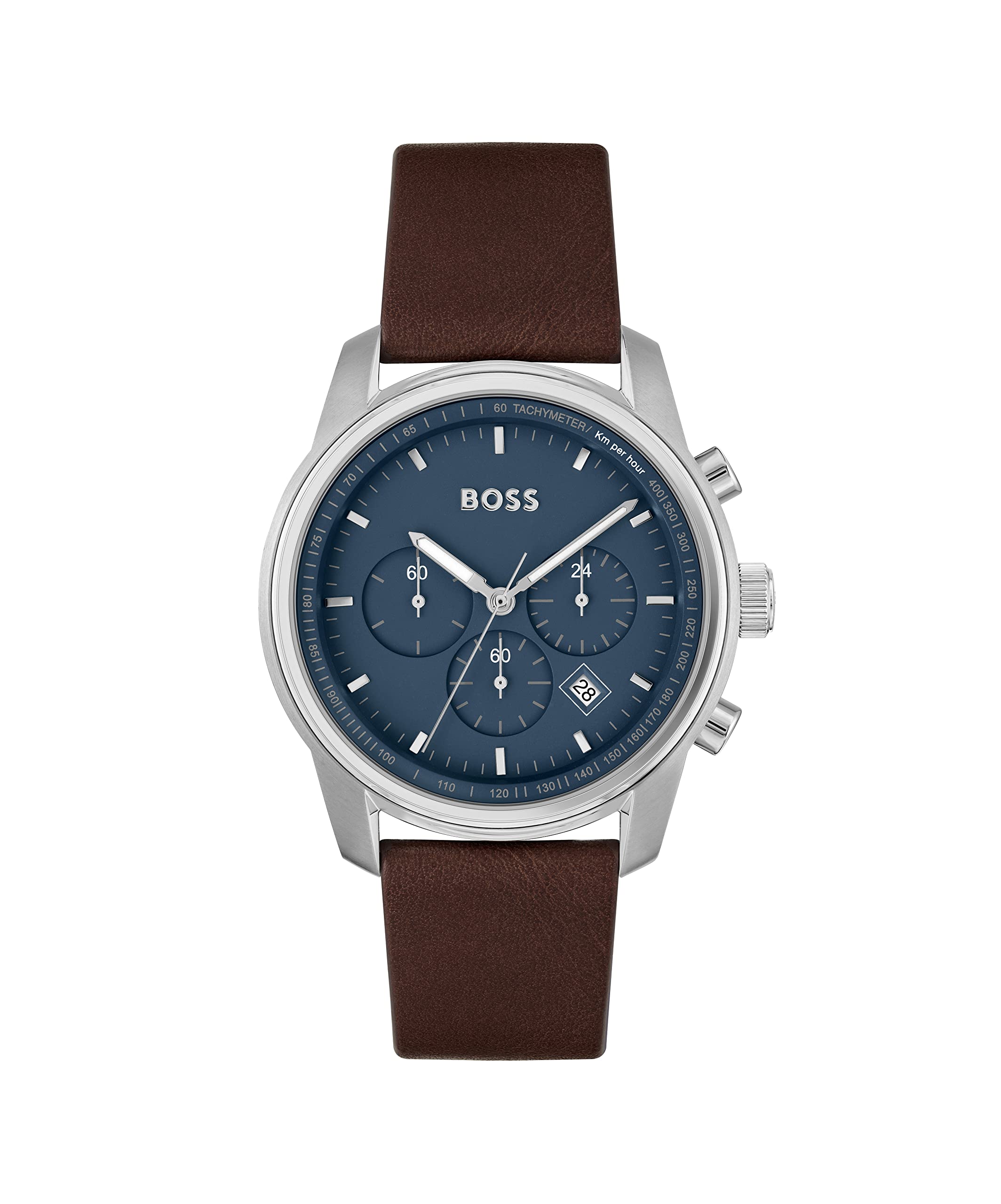 BOSS Trace Qtz Fashion Chrono Blue Round Dial Mens Watch|Brown Leather Material|Brown Color Band - 1514002 (B0B82FSLPG) Amazon Price History, Amazon Price Tracker