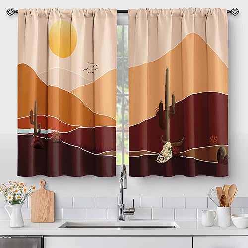 Miniatura 11 de Aimego - Cortinas floreadas verde azulado, diseño de madera rústica, para café, de granja, cortas, para cocina, baño, sala de estar, caravana,