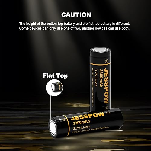 Miniatura 6 de JESSPOW Batería recargable de litio de 3,7 voltios, 3300 mAh de parte superior plana para linterna LED, faro, luces solares, luces de jardín al aire