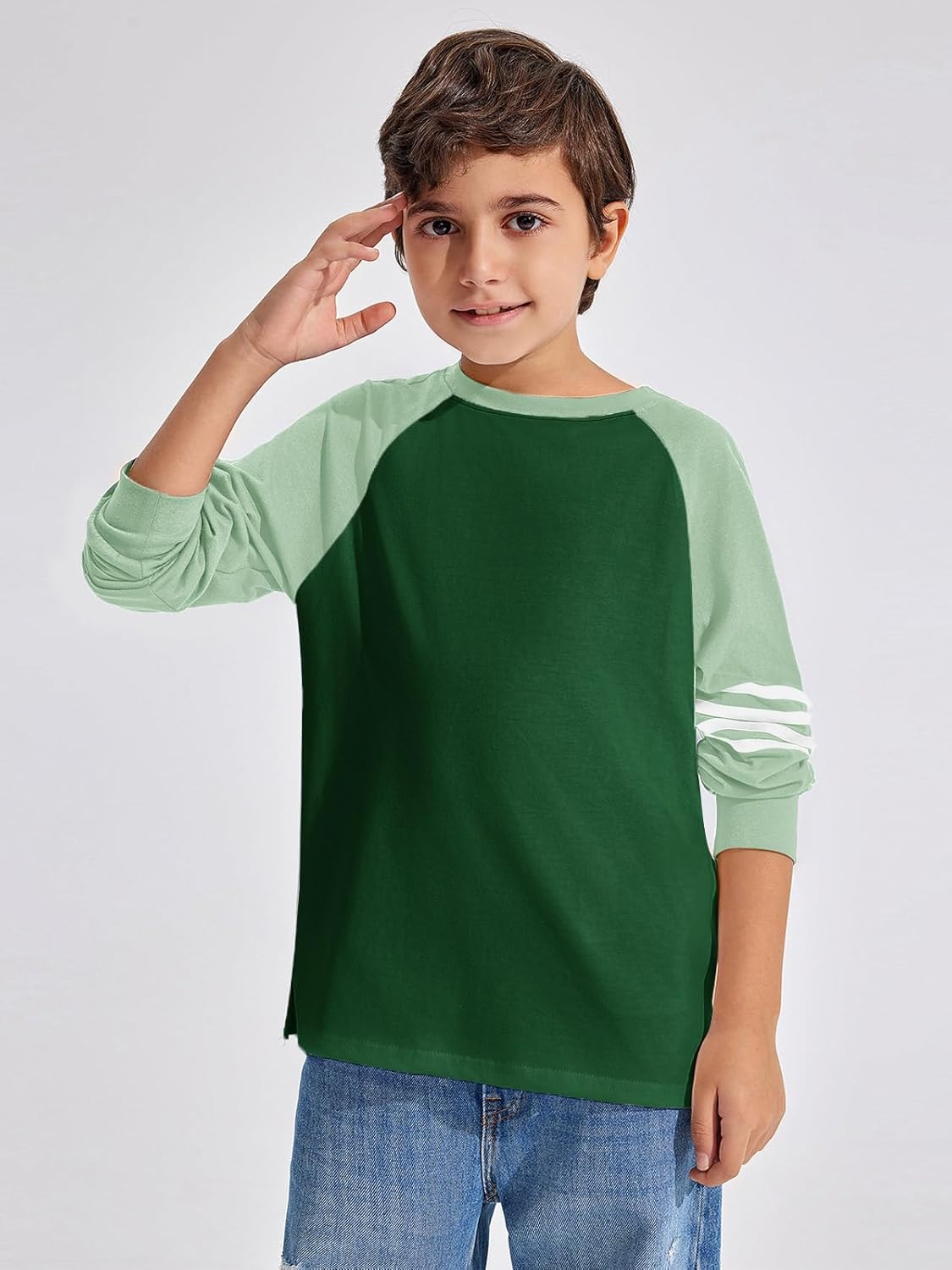 Haloumoning Boys Long Sleeve Raglan T-Shirts Casual Colorblock Crewneck Tops Tees 4-14 Years - Image 2