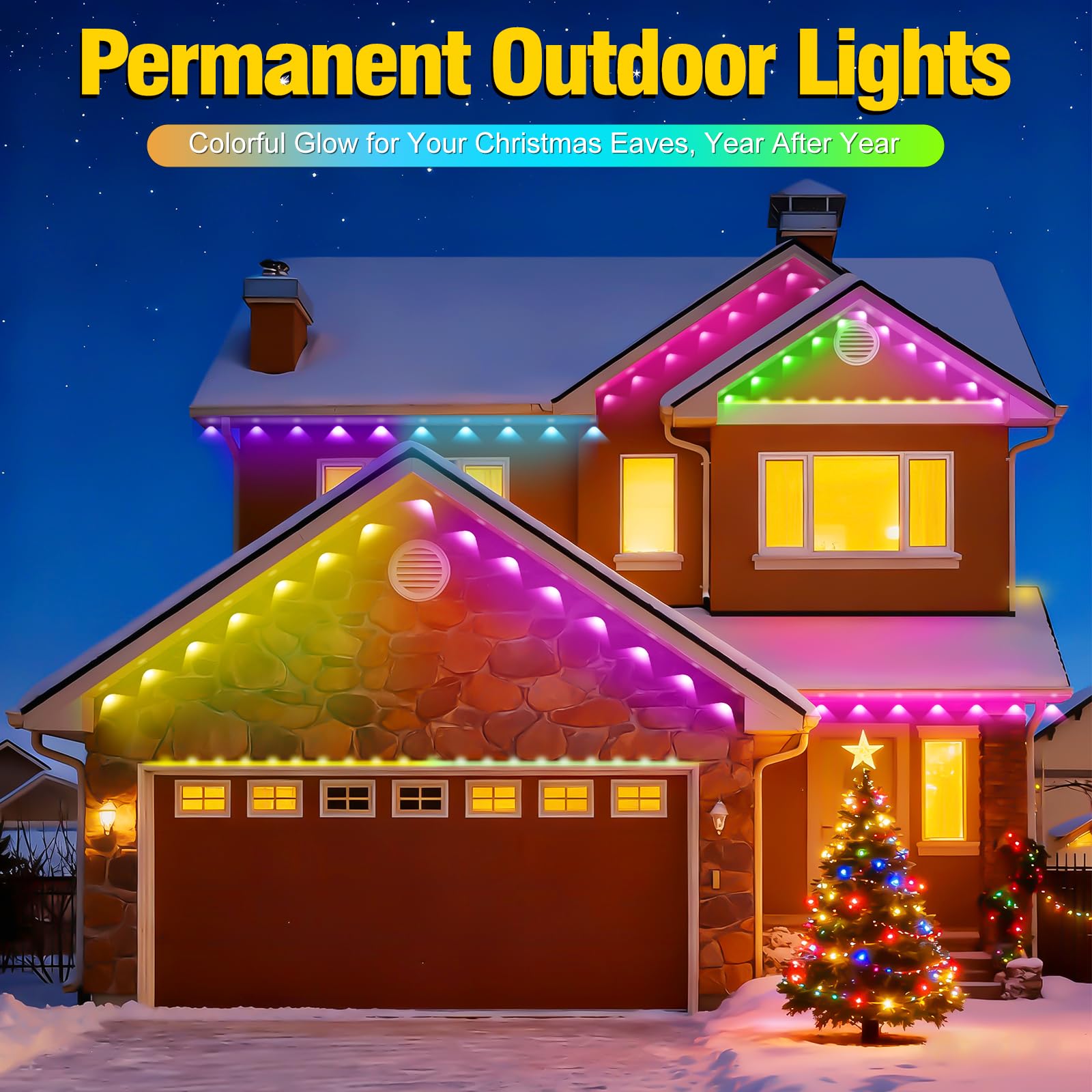 30,5 m permanente Außenleuchten für Haus, St. Patrick's Day Hausdachbeleuchtung, RGB+IC, intelligente Outdoor-Dekoration, 50 Szenenmodi mit App/Fernbedienung, IP67 wasserdichte Dekoration, LED-Lichter