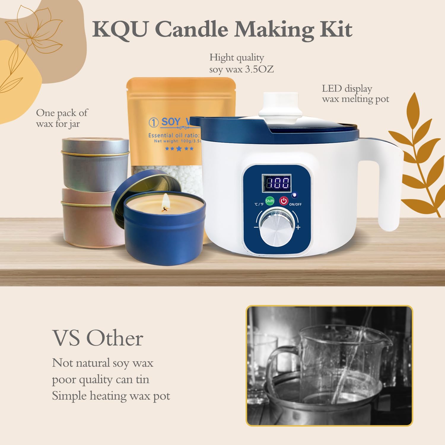 Kit per la Creazione di Candele Profumate per Adulti con Scioglitore di Cera, Cera di Soia, 12 Vasetti, 8 Portacandele, 6 Fragranze, Set Completo per Candele fai da te