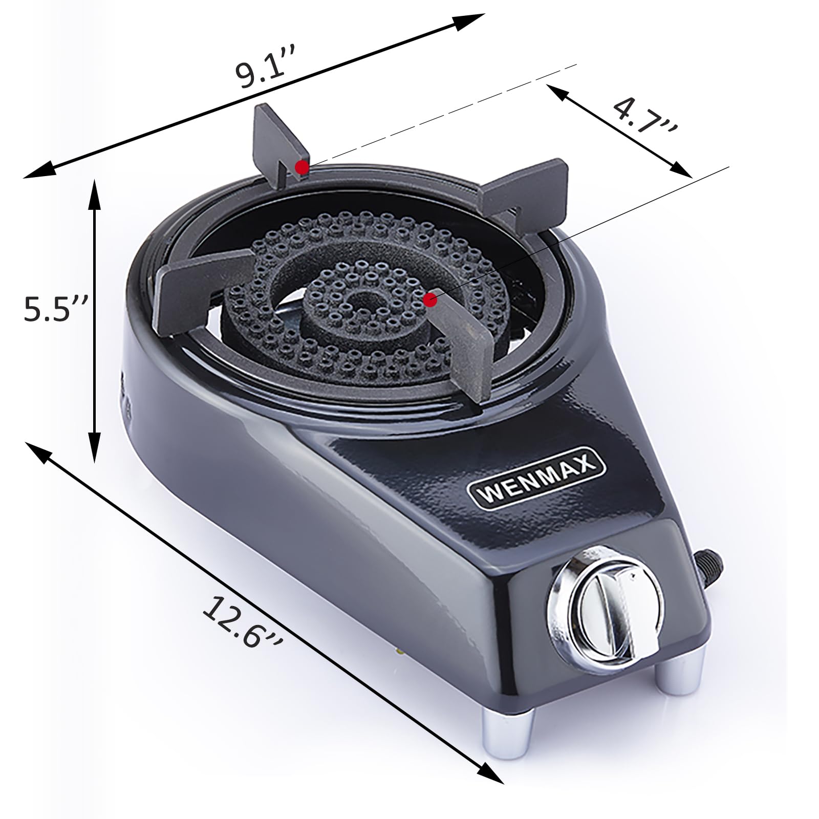 WENMAX Single Burner Propane Stove, Portable Gas Stove with Propane Adapter Hose, High Heat Value 15000 BTU, Smart Valve Protection for Children, Portable Size for Outdoor Use