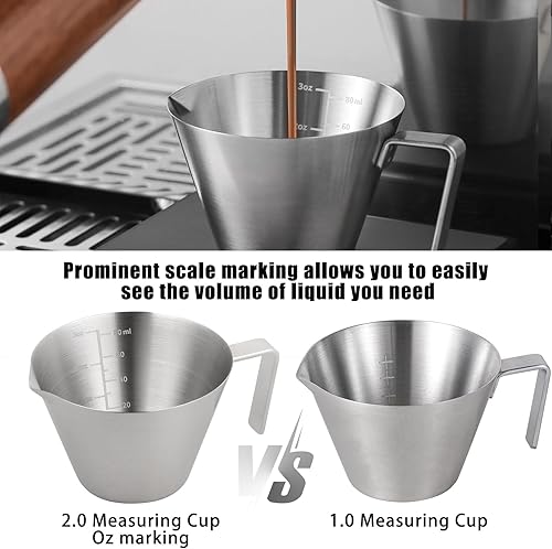 Miniatura 7 de MHW-3BOMBER Taza medidora de café expreso con marcas de 1 onza2 onzas3 onzas, taza de café expreso, 2 tazas de acero inoxidable para salsa de