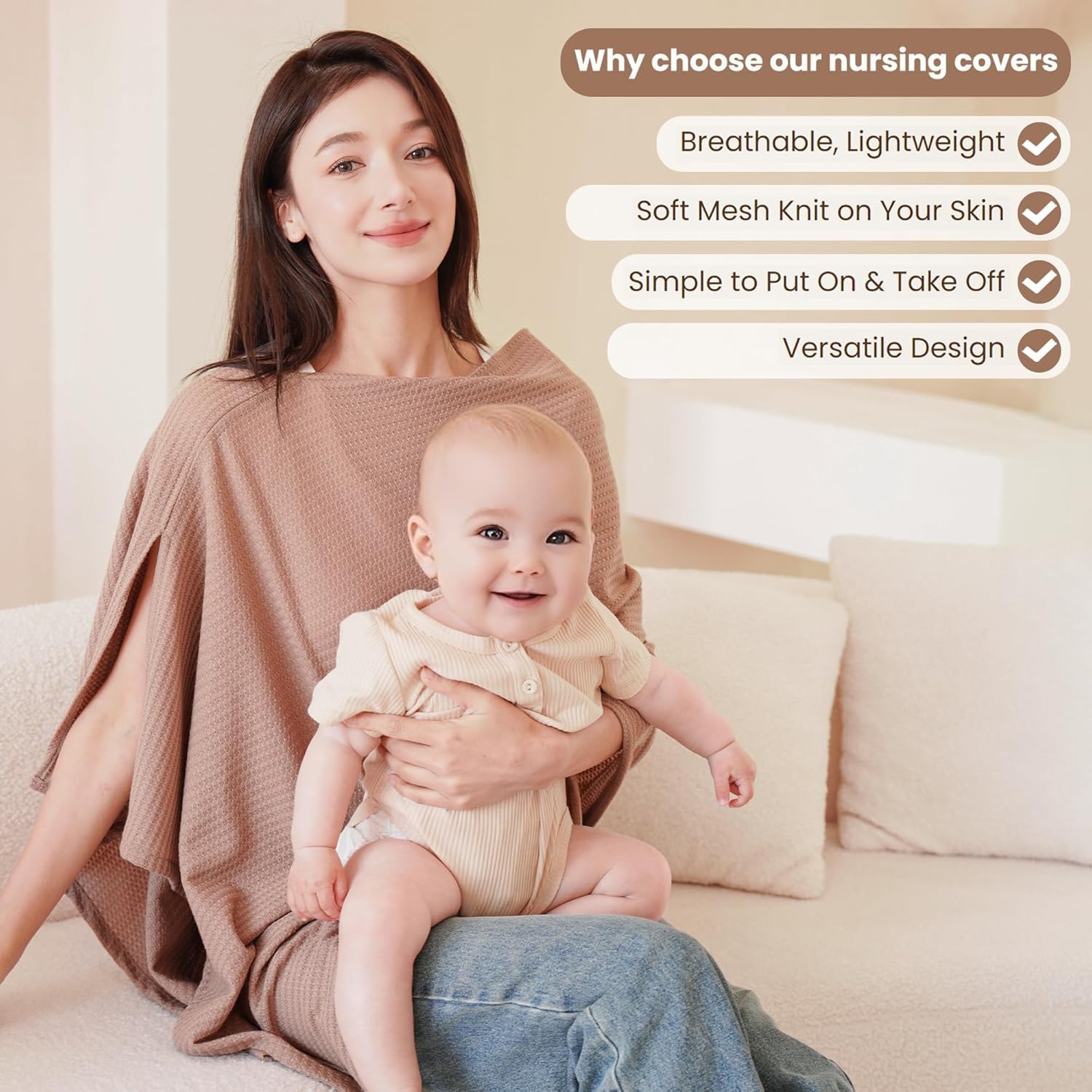 Telo da allattamento | Sciarpa da allattamento per viaggiare | Nursing Cover | Breastfeeding Cover | Versatile e comoda e portatile (cammello)