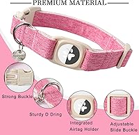 Vista 116 de DOGWONG Collar de perro Airtag de algodón y cáñamo, collar resistente para perros con soporte para Airtag, collares verdes para perros pequeños