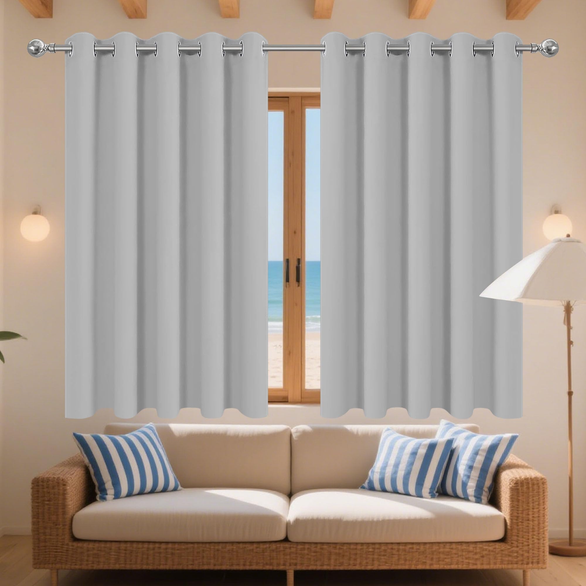 Rideau occultant salon gris clair 200x185 drapé moderne oeillets habillage grande fenêtre chambre