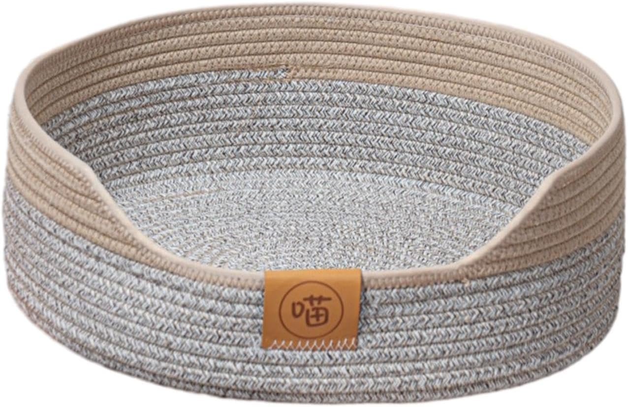 Rope Woven Cat Bed Basket Kitten Bed Scratch Resistant Comfortable Rest Accessories All Four Seasons Cat Scratcher, Gray 50cm
