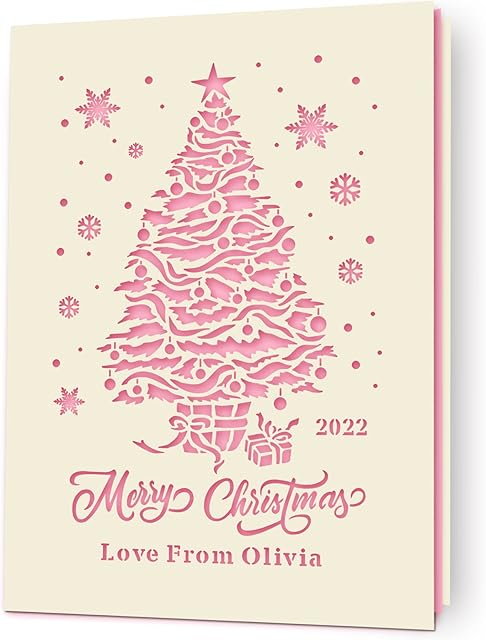 Personalised Christmas Cards 2022 Greeting Cards Xmas Santa Gift Custom Gift Laser Paper Cut Xmas Cards for Kids Boys Girls Daughter Niece Grandson Granddaughter Grandad(Pink)