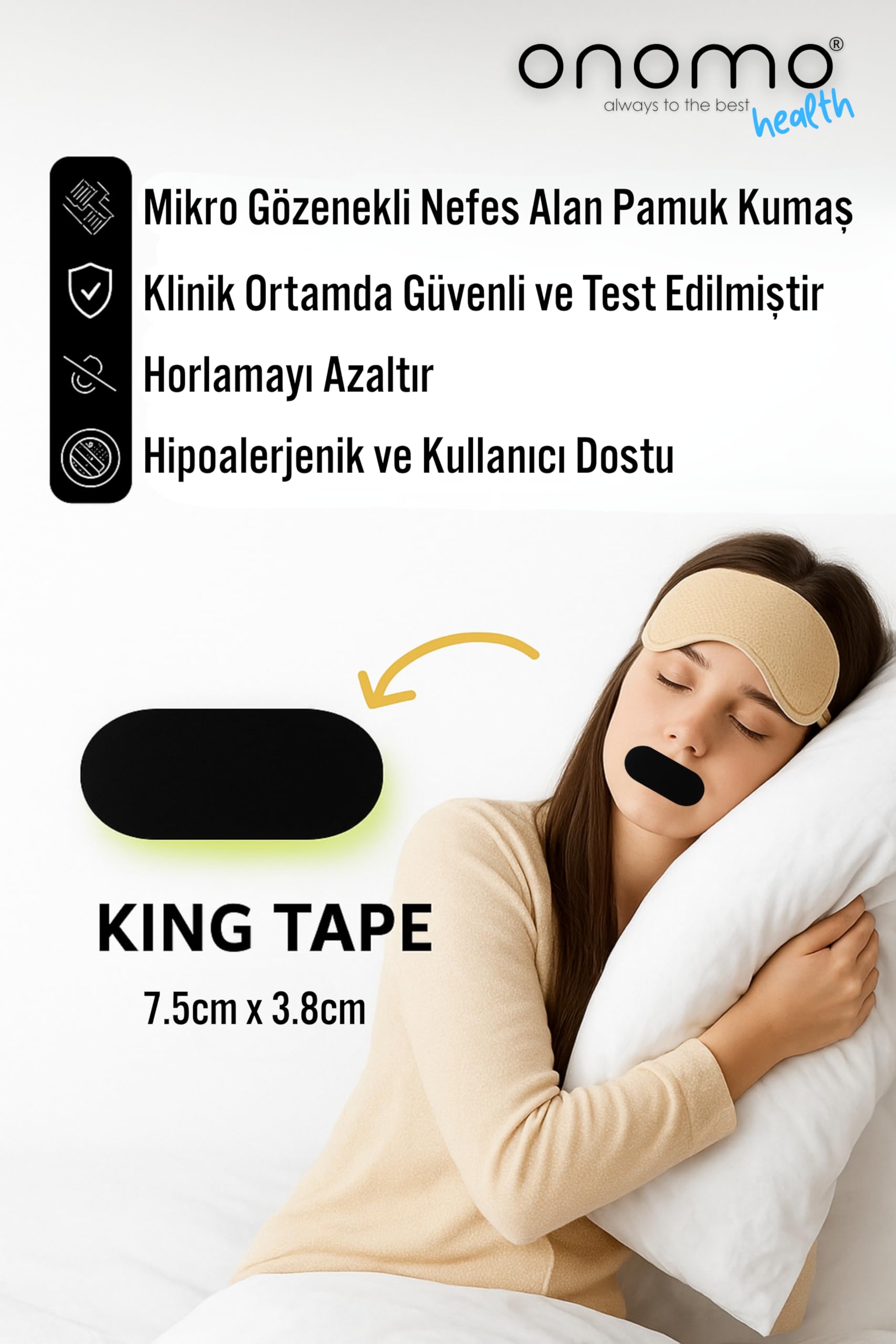 Health Ağız Bandı Siyah 30 Adet, Horlama Önleyici Ağız Kapama Hipoalerjenik Uyku Bandı