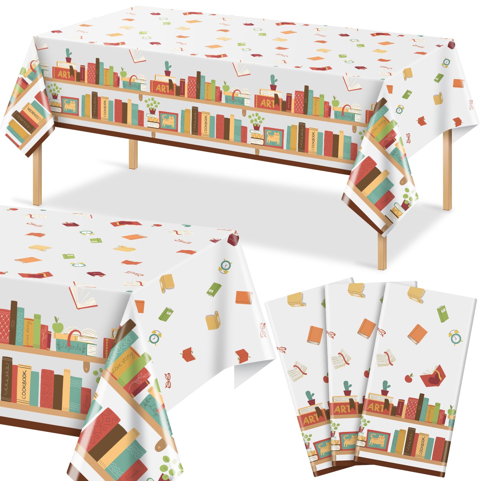 Honoson 3 Pcs Book Themed Party Tablecloth - Storybook Theme Decorations for Book Club, Library Retirement Party, Reading Event, Plastic Table Cover