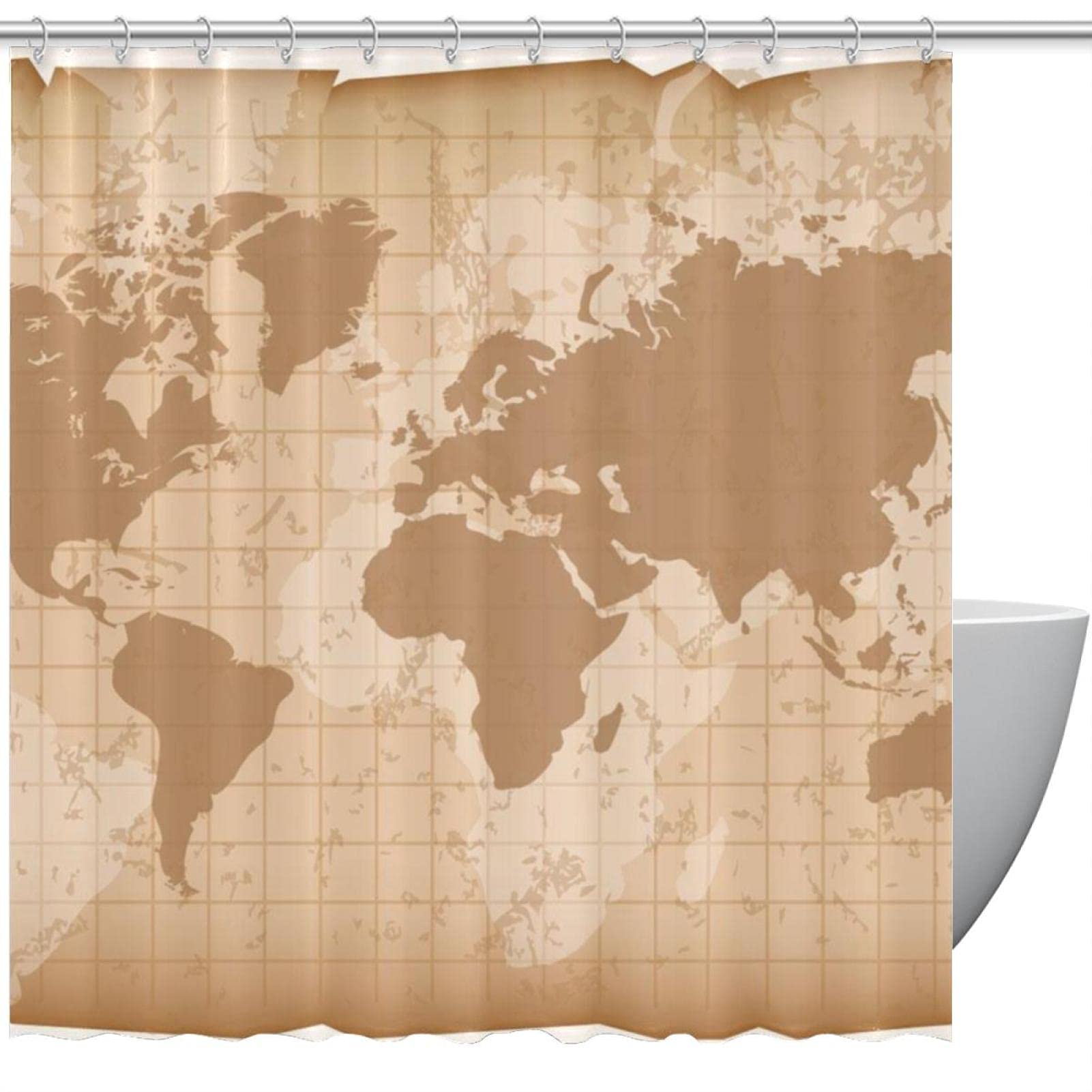 Rideau de douche vintage carte du monde : sublimez votre rituel bien-être