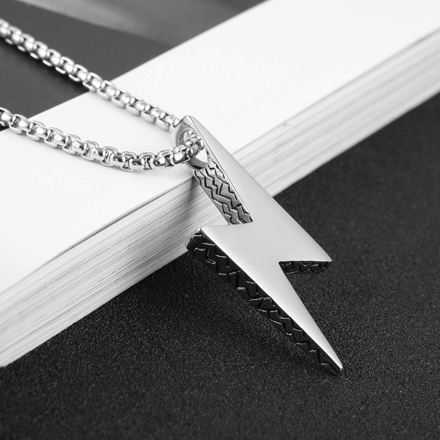 AsAlways Lightning Bolt Necklace for Men Stainless Steel Punk Hip Hop Pendant Jewelry Gift - Image 4