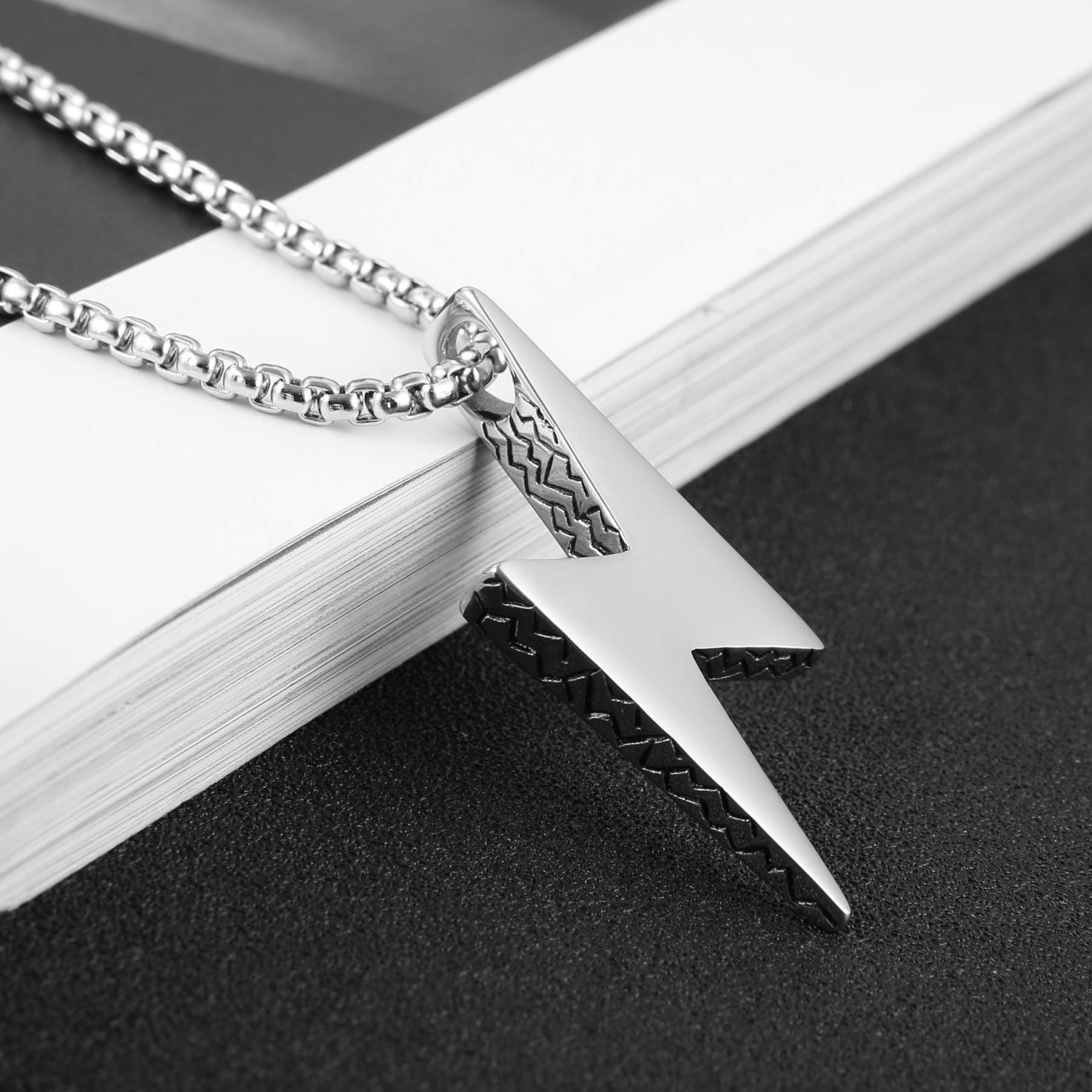 AsAlways Men Women Locomotive Street Punk Hip Hop Retro Minimalist Geometric Lightning Bolt Pendant Necklace
