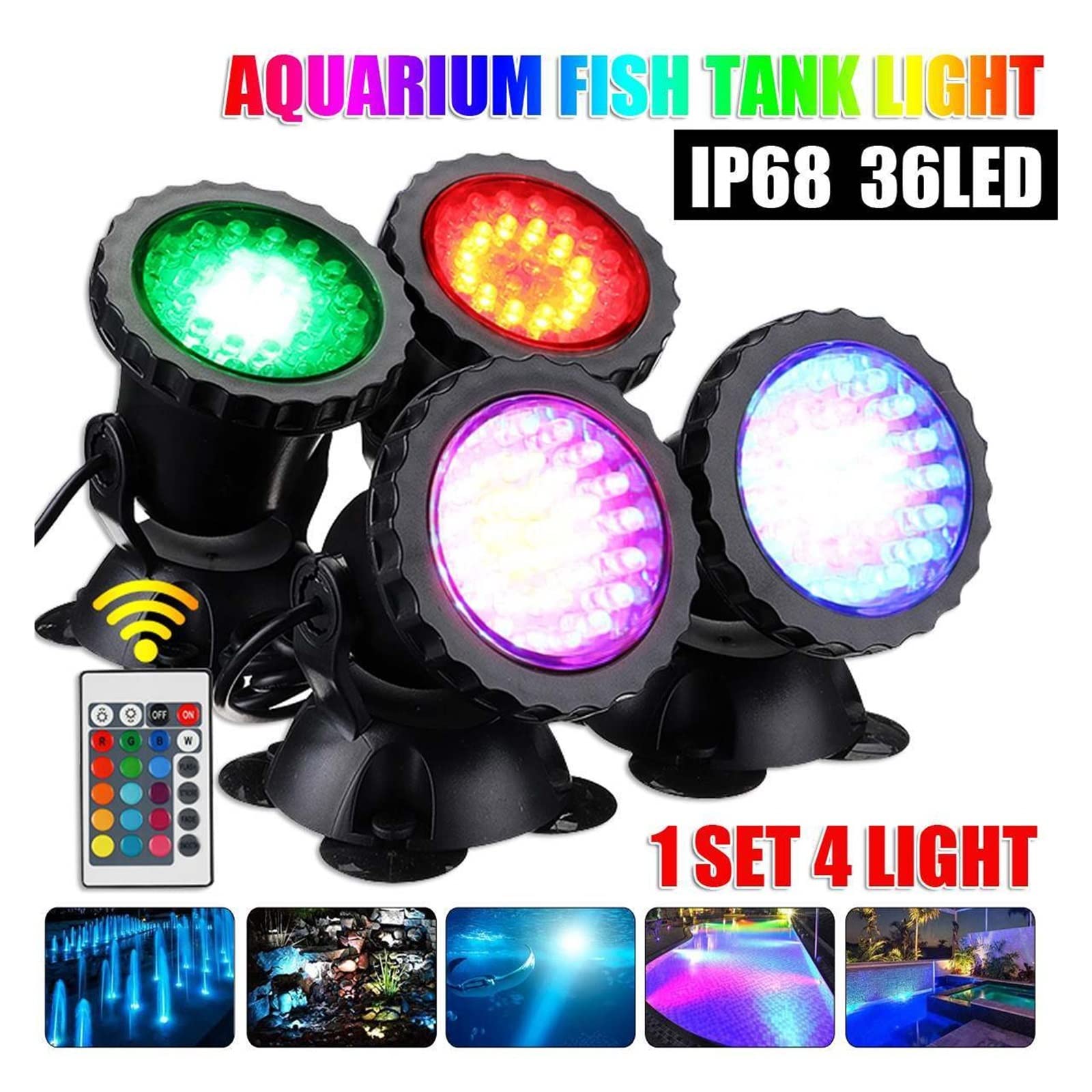 Luces de Piscina Luces subacuáticas LED RGB IP68, lámpara Impermeable for Acuario, Foco de Paisaje for Piscina, Tanque, Fuente, Estanque, jardín de Agua (Color : 1 Set 4 lignt)