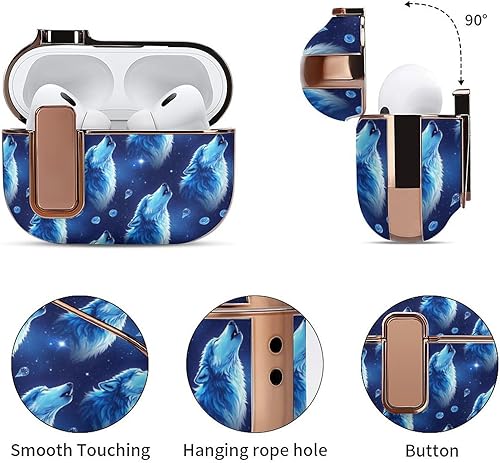 Miniatura 5 de Shockproof Cover Compatible with Airpods Pro 2 Wireless Charging Case Galaxy Blue Wolf, Full Protective with Lock for Women Men