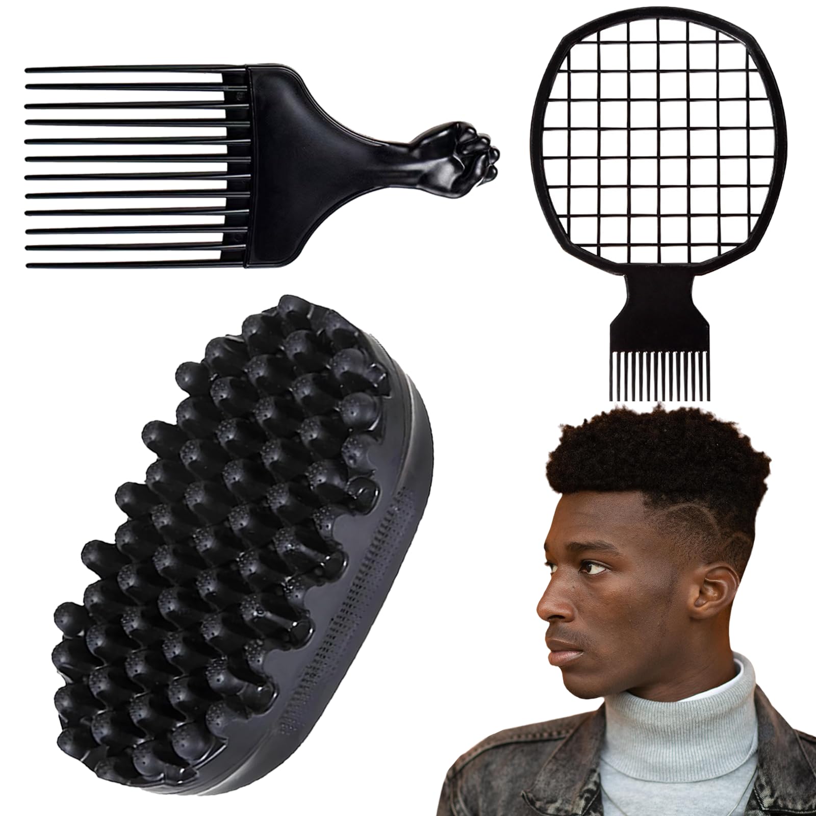 Benaewa 3 Pcs Hair Sponge, Afro Washable Twist Hair Sponge for Dirty Braided Curls Coiled, Black