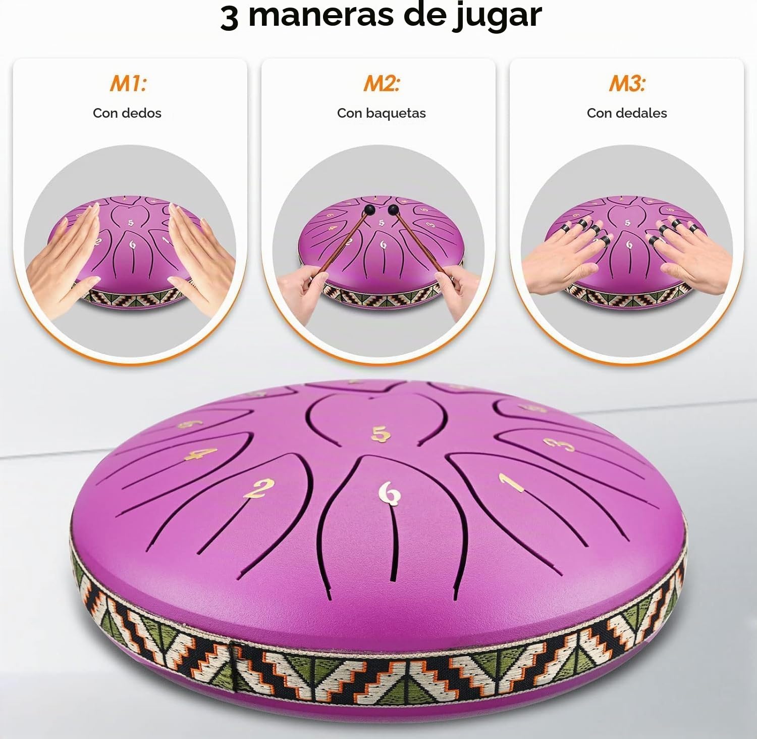 Tambor de Lengua de Acero 6 Pollici e 11 note per Bambini, Strumento a Percussione C-Key Handpan Tambor Rain Drum con Borsa Morbida, Libro di Musica, 2 Mazzuoli per la Meditazione o lo Yoga