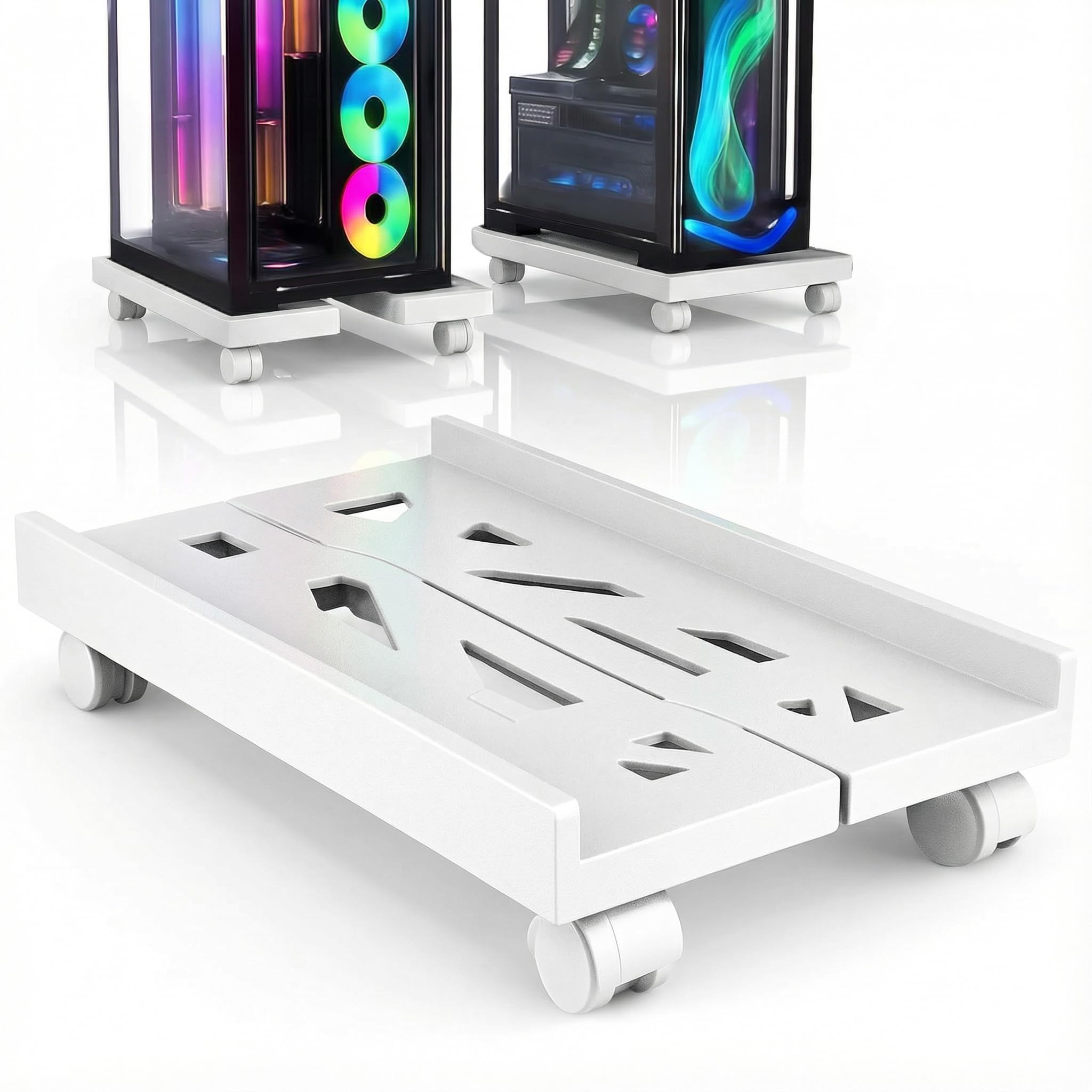 Weiß PC Ständer mit Rollen: Computer PC Tower Ständer Einstellbare CPU Halterung Wagen Unter Schreibtisch Universal für Home Office Desk