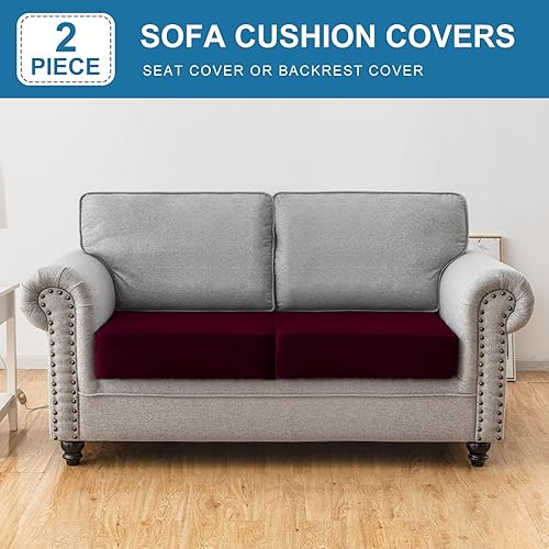 Miniatura 43 de Funda para sofá, funda de cojín de terciopelo elástico de 2 piezas, funda elástica lavable para asiento o respaldo, fundas de asiento de sofá para