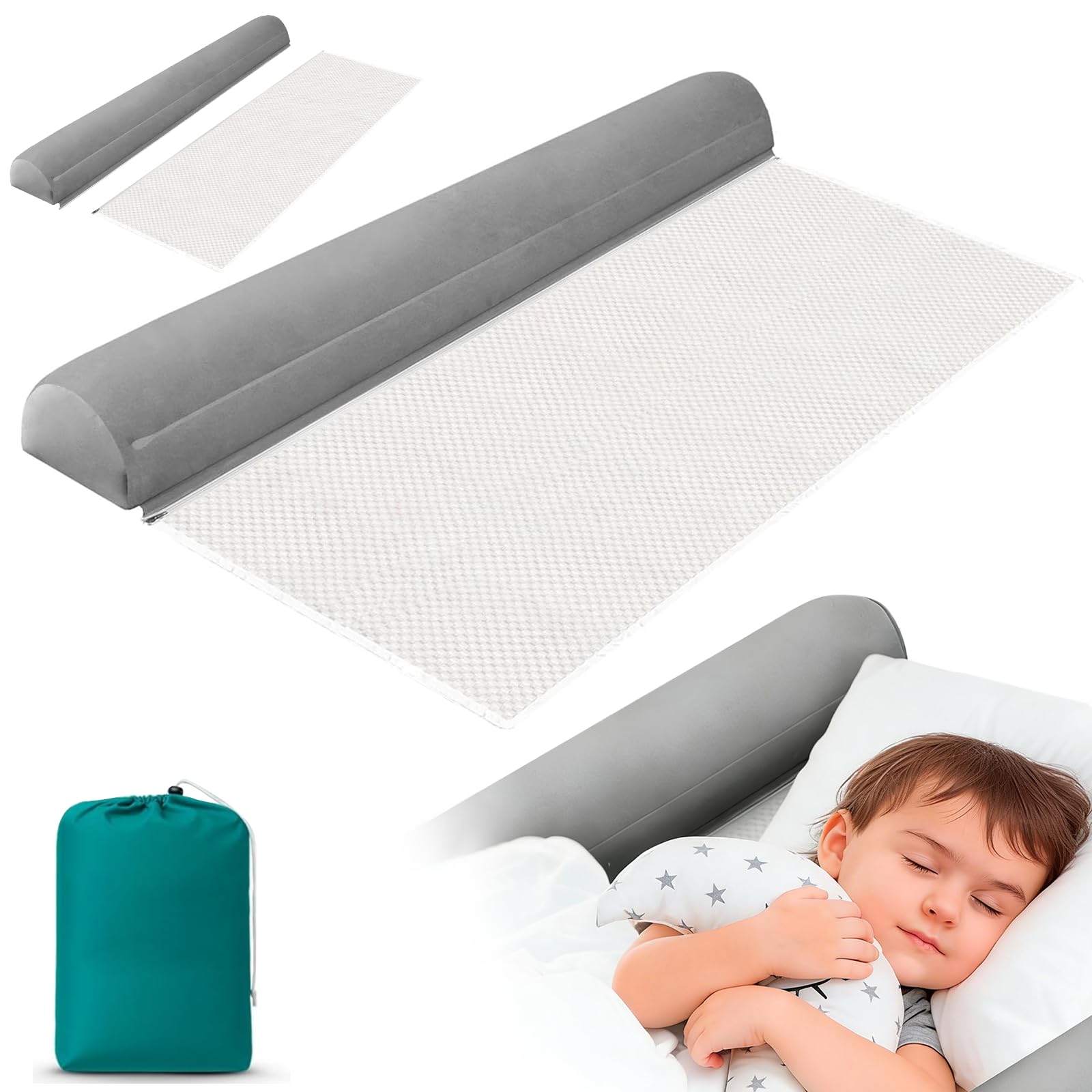 SciFiVisi Bettgitter Rausfallschutz, Aufblasbares Rausfallschutz Bettgitter Kleinkinder, Baby Rausfallschutz Bett Reise für Alle Betten, Abnehmbarer Bezug Sicheres Bettgitter für Kinder Senioren