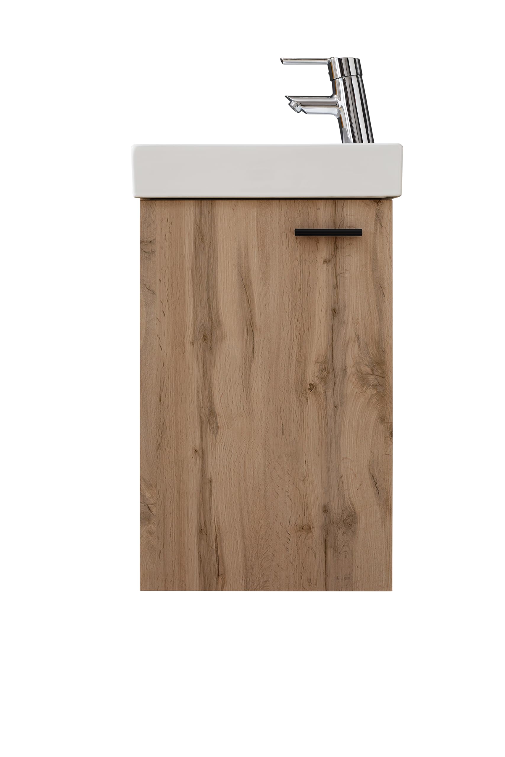 Mobile bagno salvaspazio con lavabo e specchio, Finitura Quercia, Ideale per spazi ristretti L.41 P.23 H.165 cm