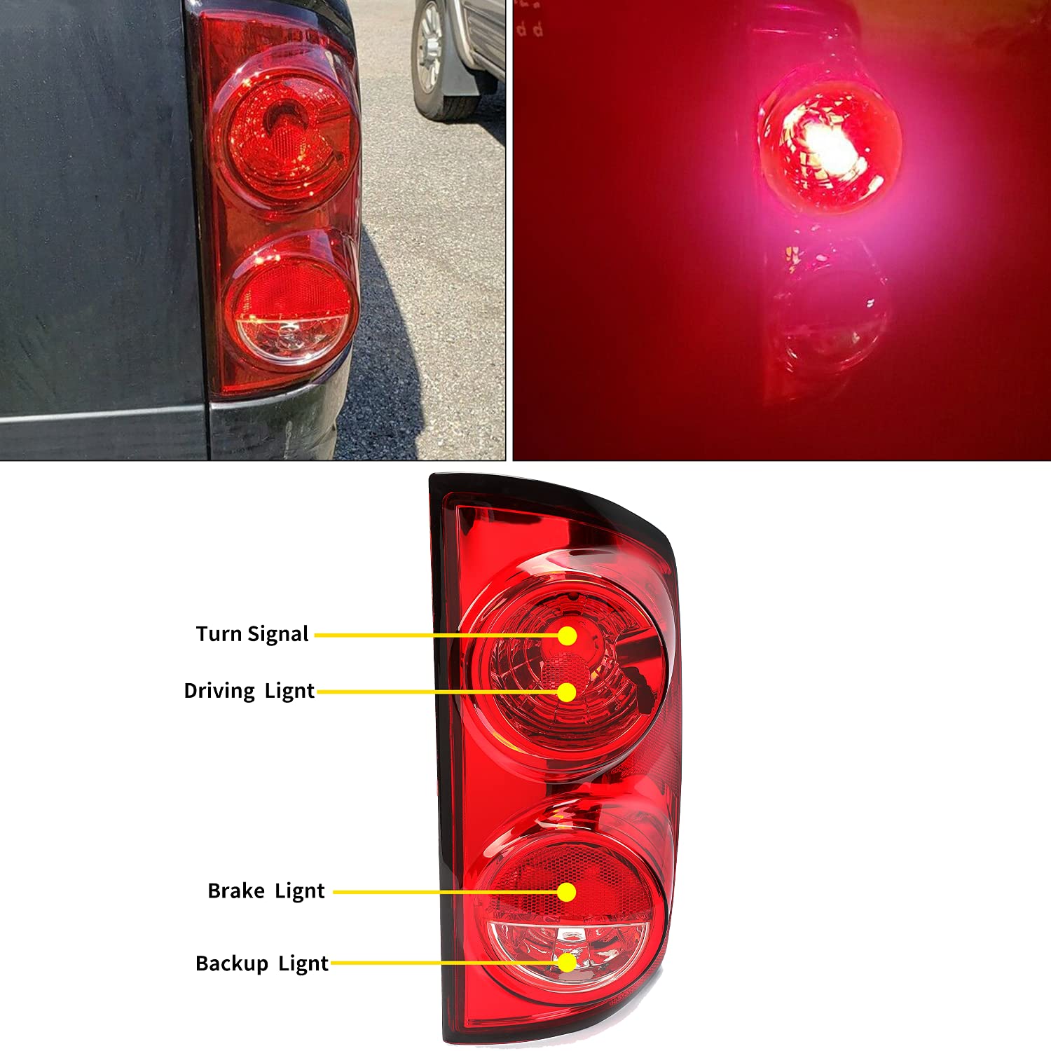 HECASA Tail Light Compatible with 2007-2009 Dodge Ram 1500/2500/3500 Pickup Passenger Right Taillight Lamp Assembly Replacement for 55277302AB CH2801165 55277302AC