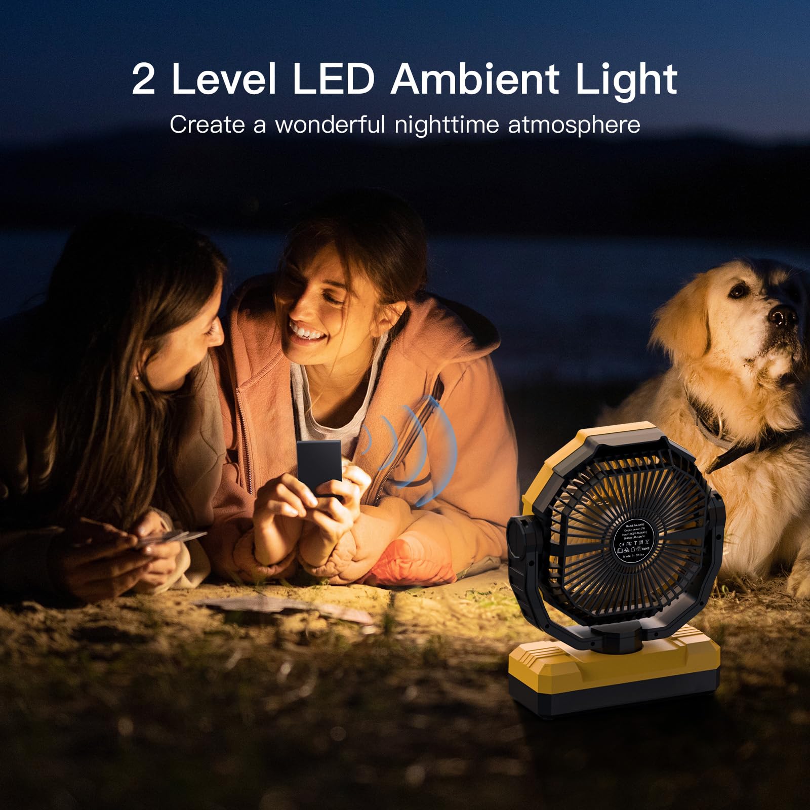 FRIZCOL 3-in-1-Campingventilator, tragbar, wiederaufladbar, 24000 mAh, batteriebetriebener Ventilator (140 Stunden) mit Licht und Fernbedienung für drinnen, draußen, Zelt, Reisen, Grillen, Angeln