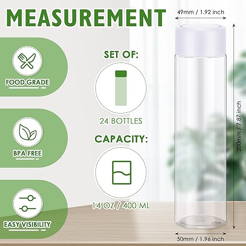 Miniatura 2 de 24 botellas de plástico para jugo de 13.5 onzas con tapas, botellas sensoriales reutilizables con tapas blancas, botellas de agua a granel,