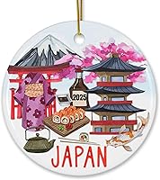 Vista 1 de Japan Cultural Icons Collage Christmas Ornament, 3-Inch Ceramic
