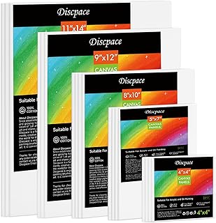 Canvas Panels, Discpace Canvases for Painting 18PCS Primed Canvas Boards 100% Cotton & Acid Free Canvas In Bulk-4x4, 5x7, 8x10, 9x12, 11x14, Ideal For Acrylic/Oil/Watercolor Paints/Painter/Kid/Student