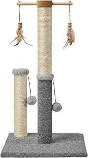 PAWSFANS 30" Tall Cat Scratching Post Carpet Sisal Scratch Pole with Cats Interactive Toys Vertical Scratcher for Indoor C...