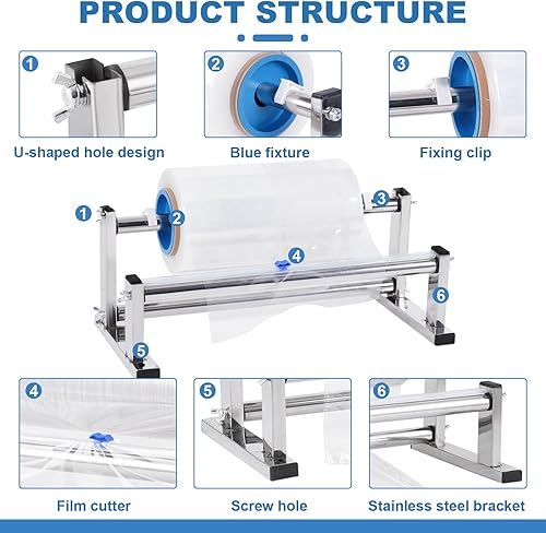 Miniatura 2 de Máquina de embalaje de película estirable, 13.78 "Máquina de embalaje de dispensador de película de estiramiento de mesa de acero inoxidable