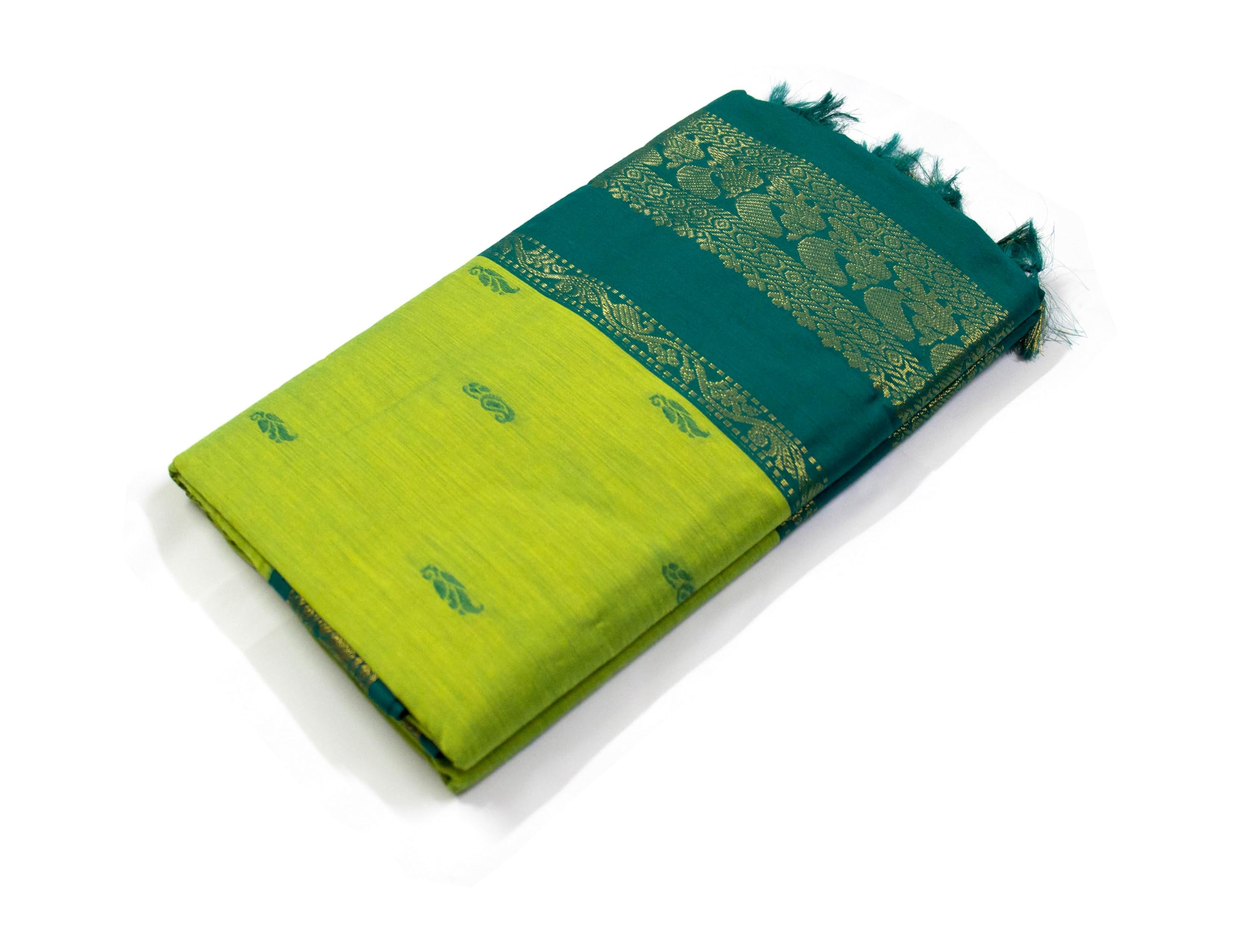 Traditional Gadwal silk sari with golden work on green border over a light green body saree I-picture-45