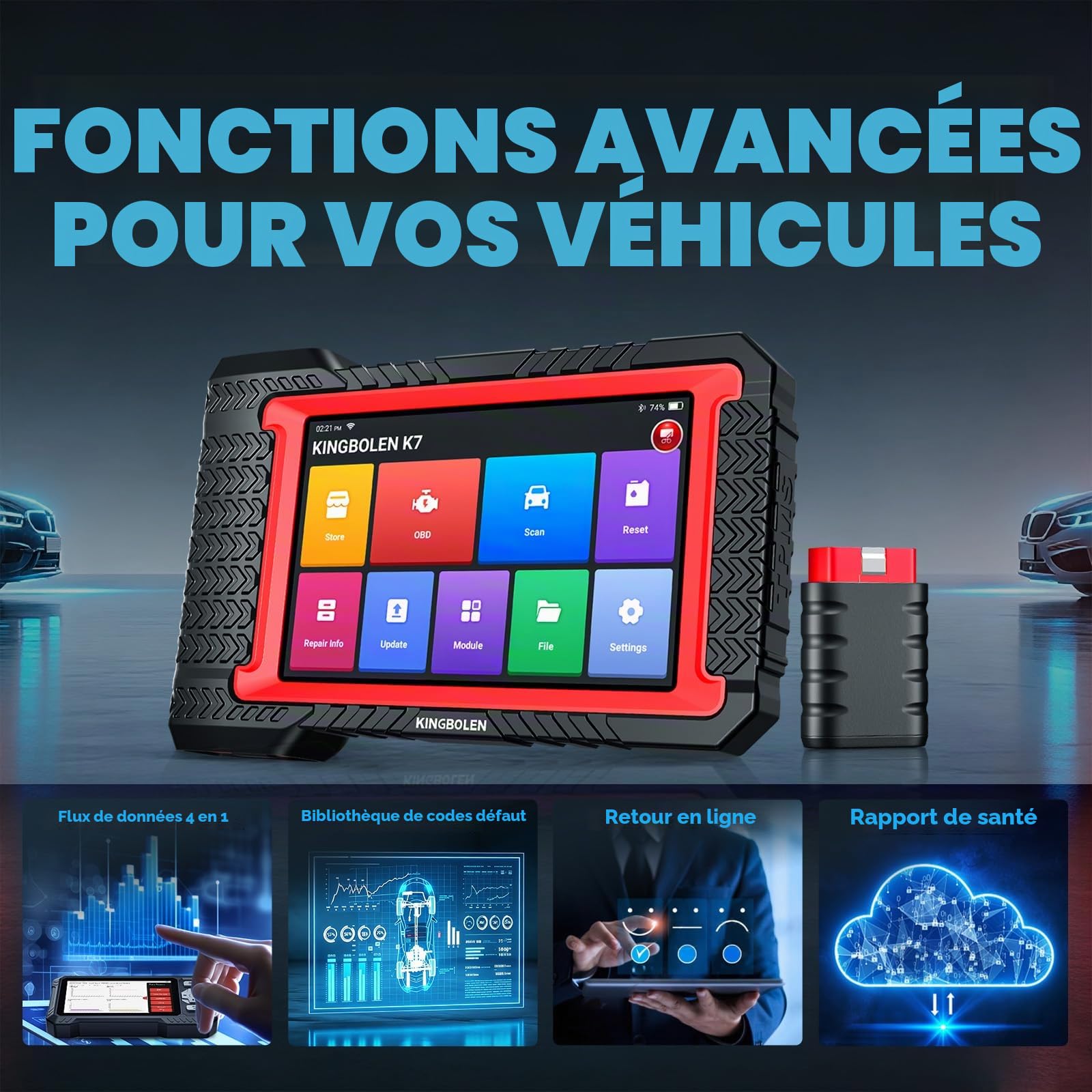 KINGBOLEN K7 Valise Diagnostic Auto Multimarque, OBD2 Diagnostic Français pour système Complet avec 31+ Service, ECU Coding, Contrôle Bidirectionnel, CANFD, Mises à Jour gratuites à Vie