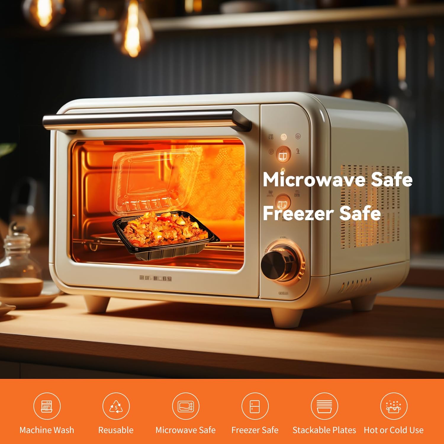 To Go Containers, Reusable Anti Fog Clamshell Food Containers BPA Free 8X8 inch 34oz Large Meal Prep Black Clear To Go Boxes Microwave Freezer Safe (25 of pack)