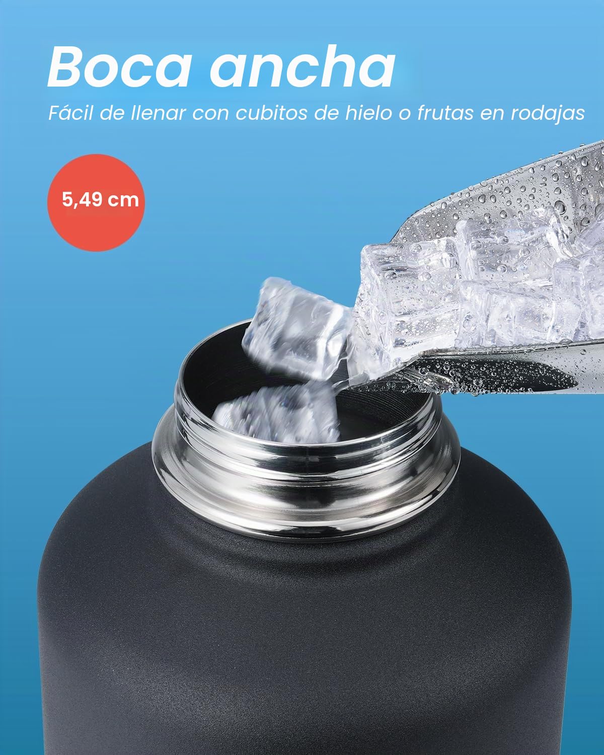 Botella de agua isotérmica de 2L, Coolflask Botella de agua con pajita y 3 tapas, Botella de agua fría y caliente de acero inoxidable con doble aislamiento al vacío y a prueba de fugas, Negra