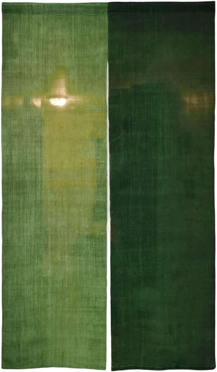 Natural Hand-Dyed Japanese Noren | Doorway Curtain Decorative | Handwoven Linen Ramie (あさ) Noren Curtain Door Divider | Various Patterns (Two-Tone Green, 35x59in)