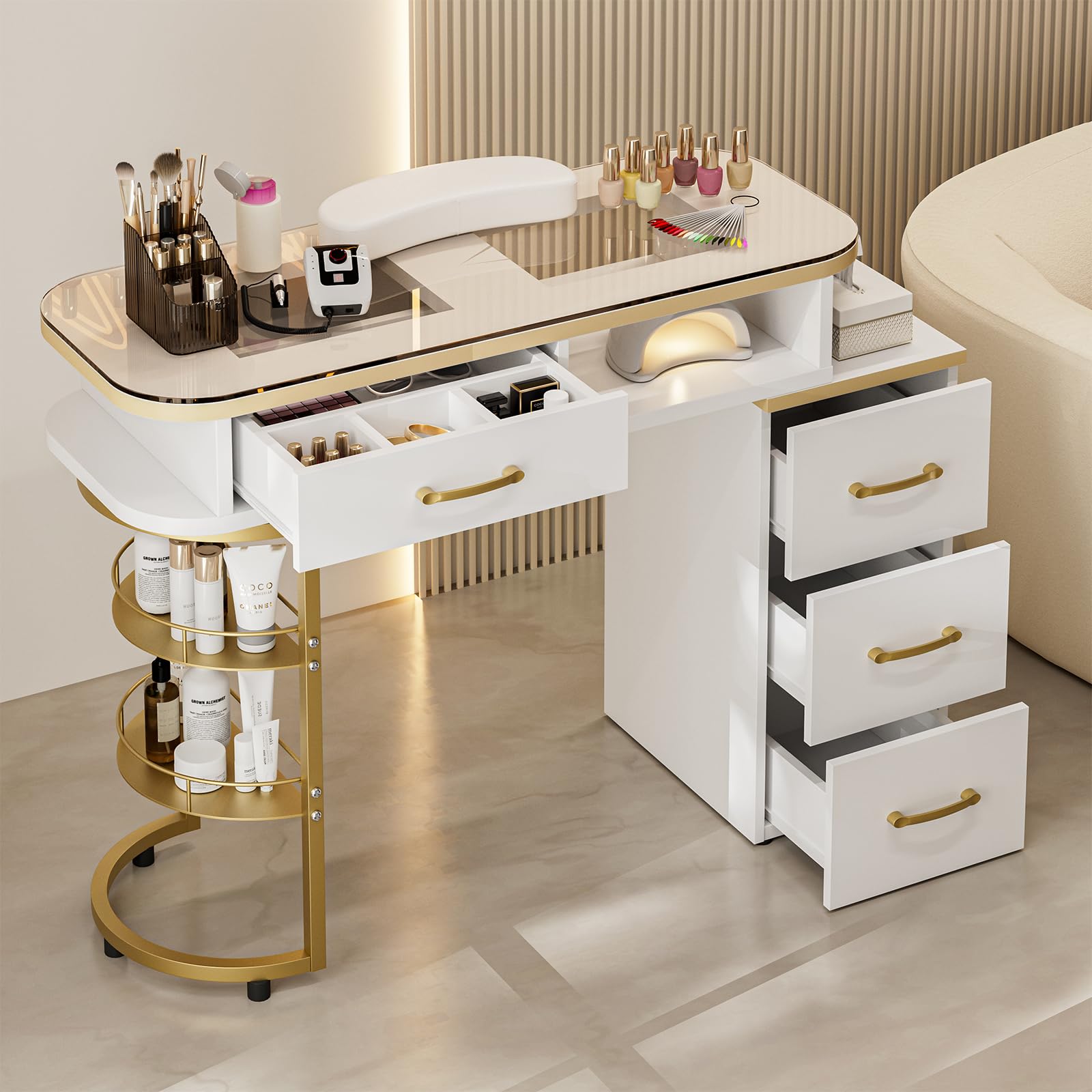 Amazon.com: Paddie Manicure Table for Nail Tech, Glass Top Nail
