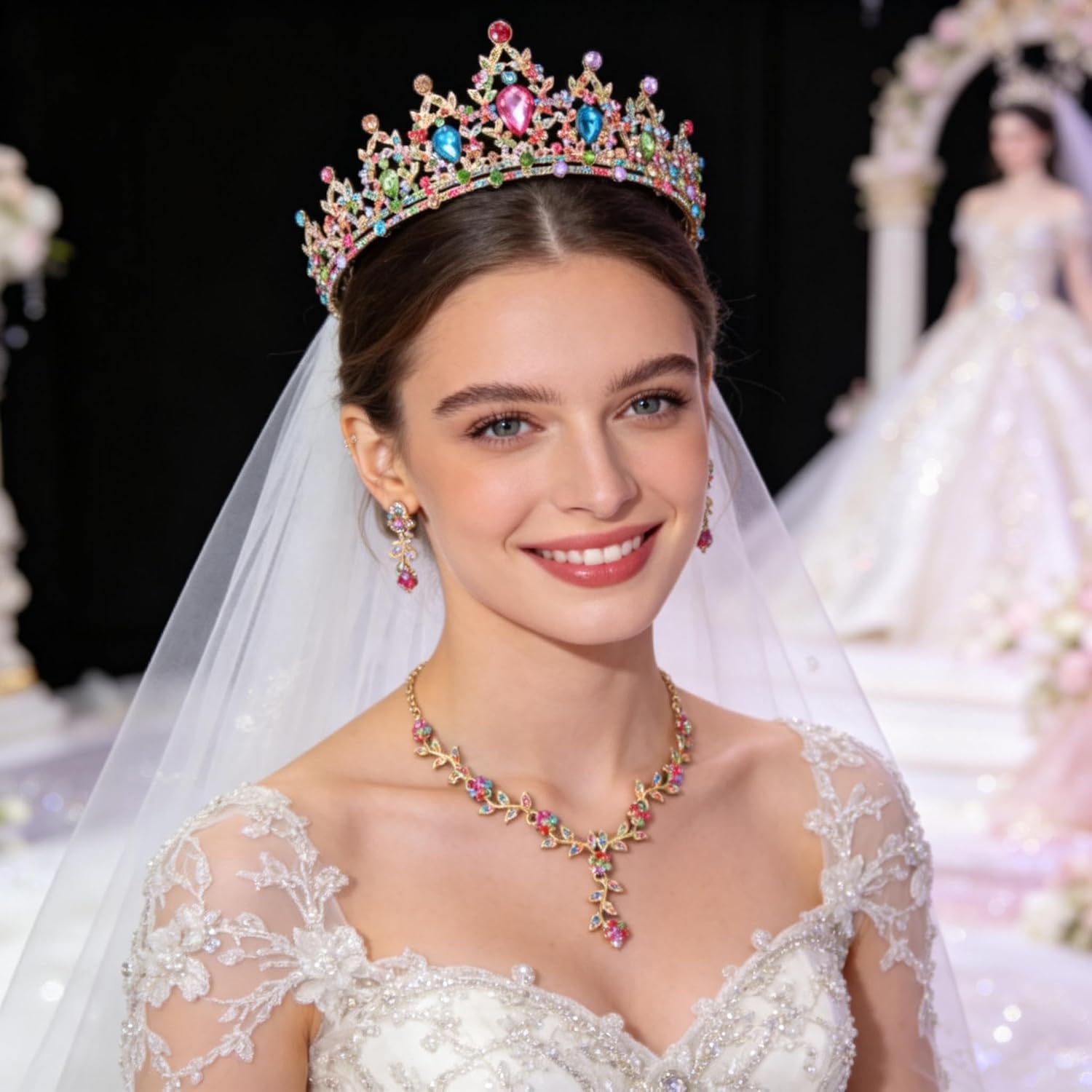 Kamirola Tiaras and Crowns for Women,Tiaras Earrings Necklace, Crystal Bridal Jewelry Set, Costume Party Halloween Prom Pageant Jewelry for Women(TR45) - Image 5