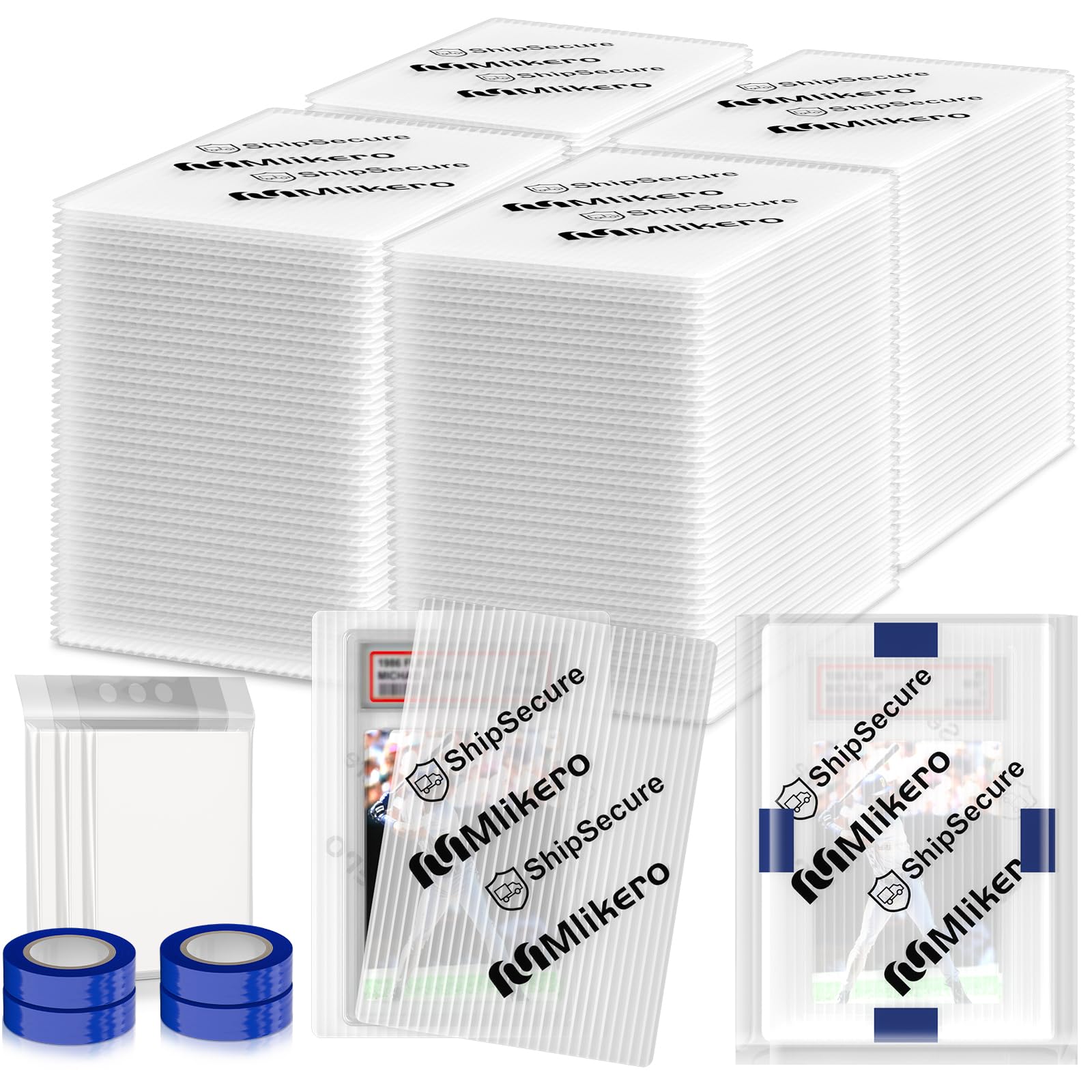 360 Pack Trading Card Shipping Protectors, 4'' x 6'' Plastic Card Protector with Protective Sleeves and Tape Rolls Fit for PSA Graded Cards