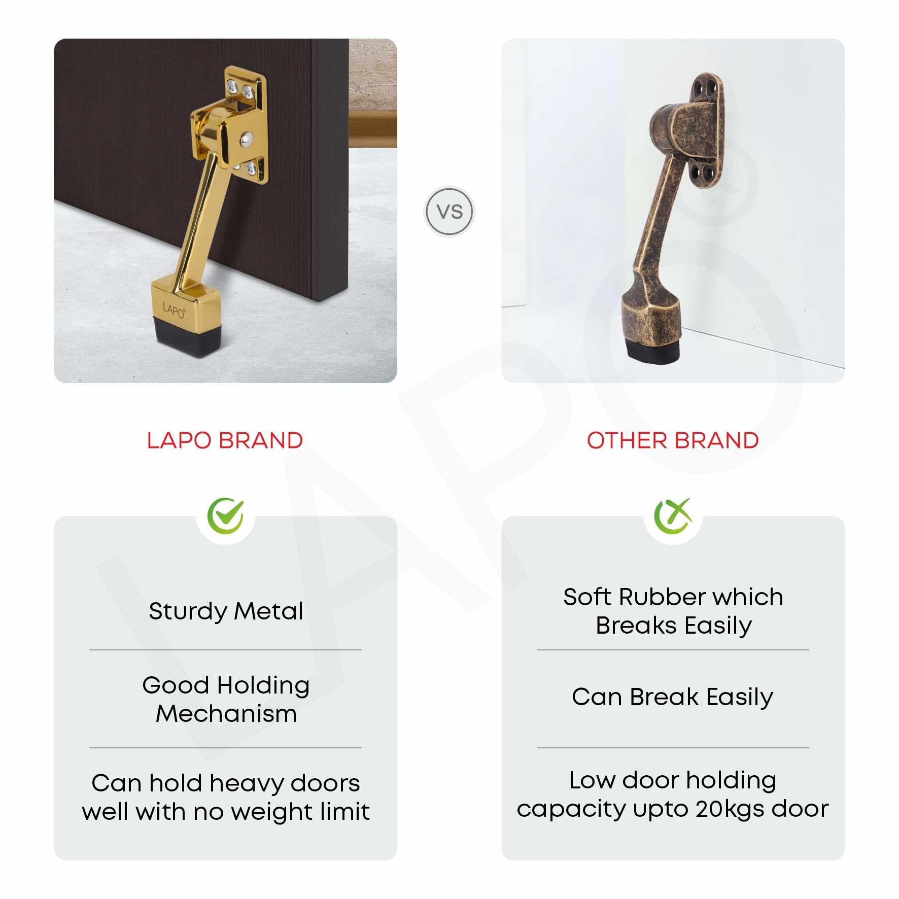 LAPO Premium 5-Inch Rubber Door Stopper with Screw | Heavy Duty Wooden Door Stopper for Home, Office, Hotel | Gold Finish | Strong Grip Door Holder for All Surfaces (Pack of 1) 2
