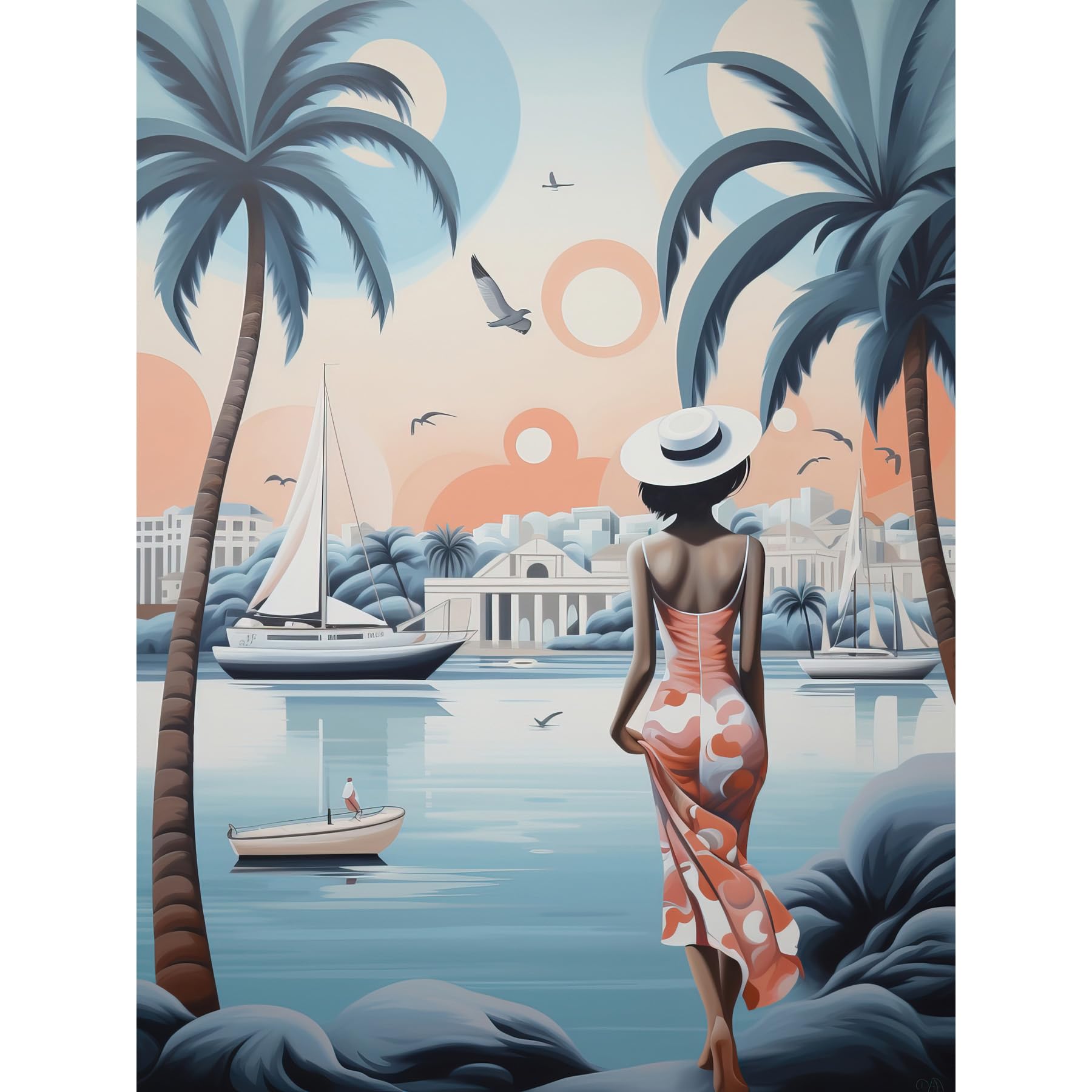 Artery8 French Riviera Palm Tree Coastal Landscape Poster W18" x H24"