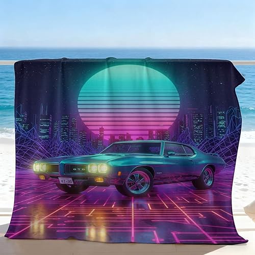 Miniatura 7 de Cyber Synthwave GTO Neon Retro Flannel Blanket, Super Soft Cozy Bed Throw, Versatile Throw Blanket for Bedroom & Sofa Decor (04,40 x 60in)