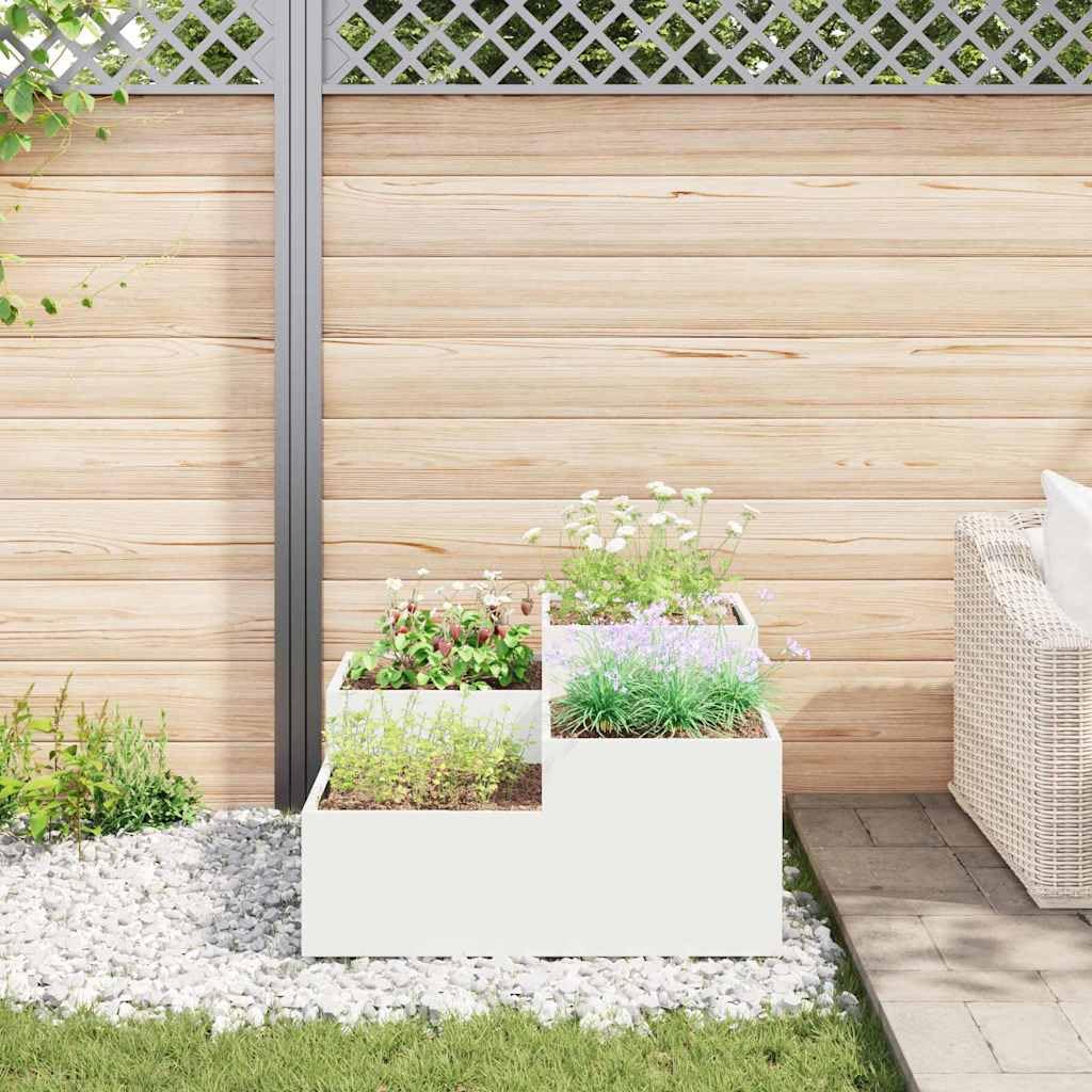 Maceta de metal rectangular moderna, blanca, 80 x 80 x 48 cm, maceta de jardín de acero con fondo abierto para un buen drenaje de agua y plantas saludables, construcción duradera para terraza