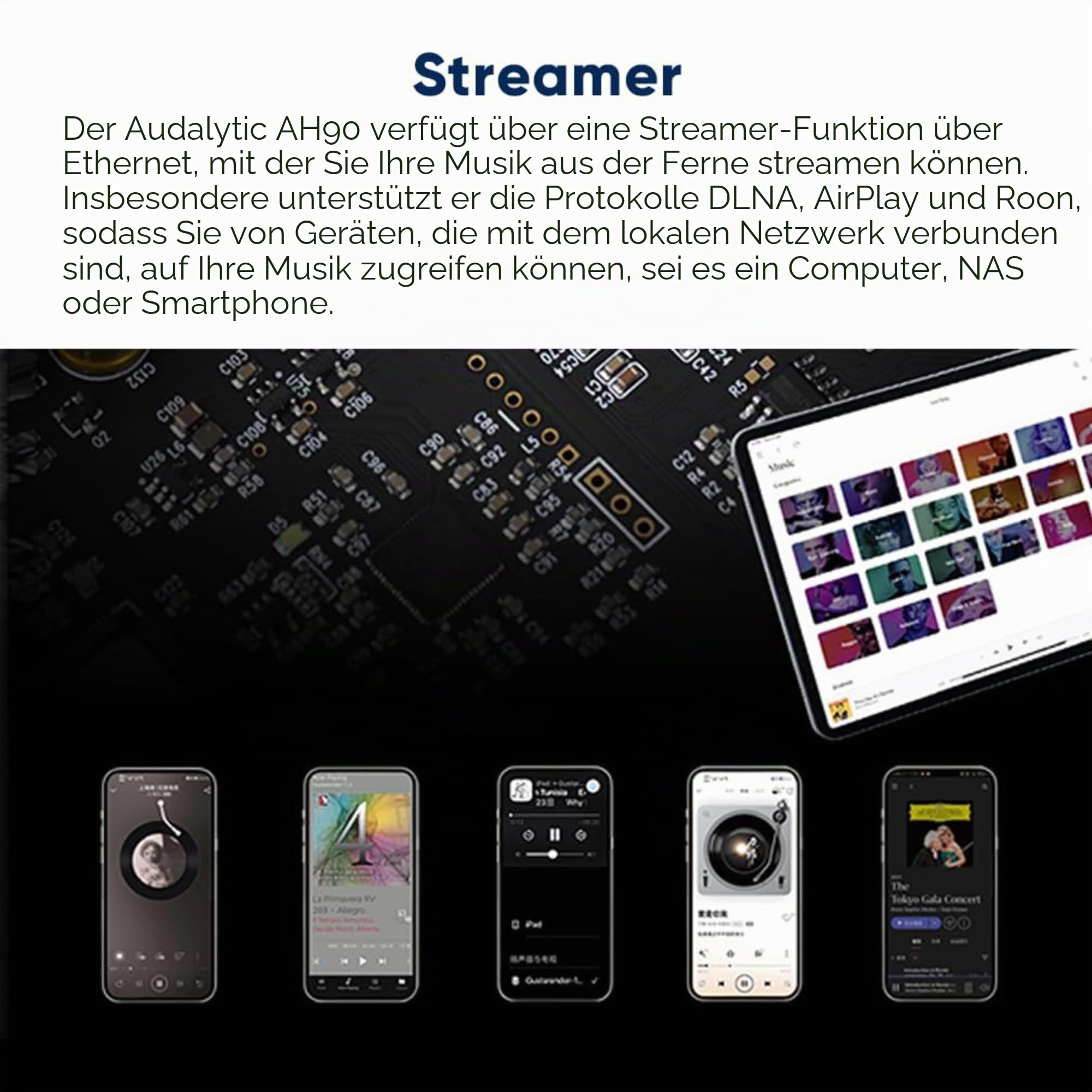 AOSHIDA Audalytic AH90 AK4499EX + AK4191 DAC Streamer, XMOS XU316 DSD512 PCM768kHz USB, Optische/Koaxial/LAN-Eingang, RCA/XLR Balanced Output, FPGA MQA 4.4mm/6.35mm Kopfhörerausgang (Schwarz)